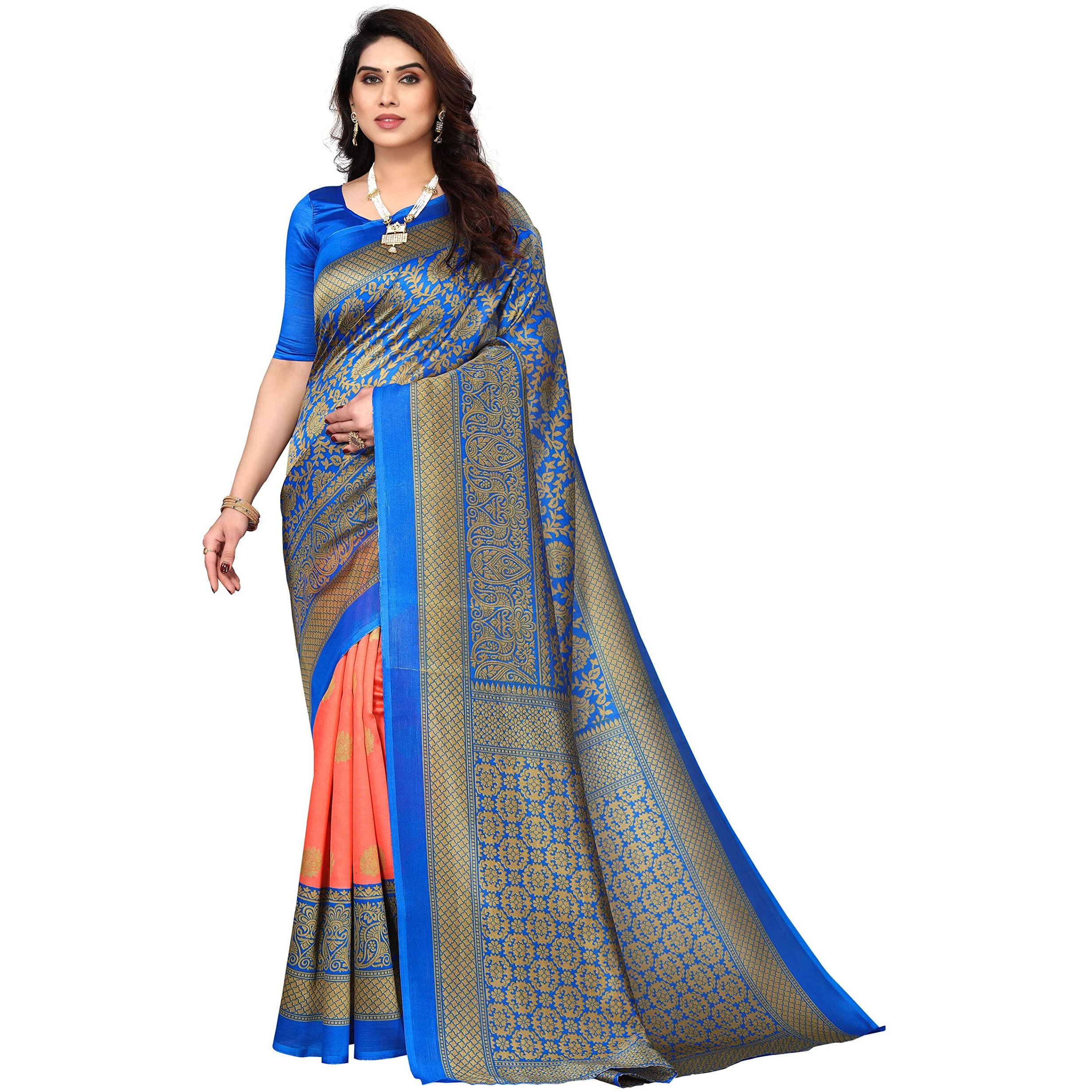 Yashika Women Venkatagiri Printed Art Silk With Blouse Piece Saree (Sdpl-Metro Peach_Free Size)