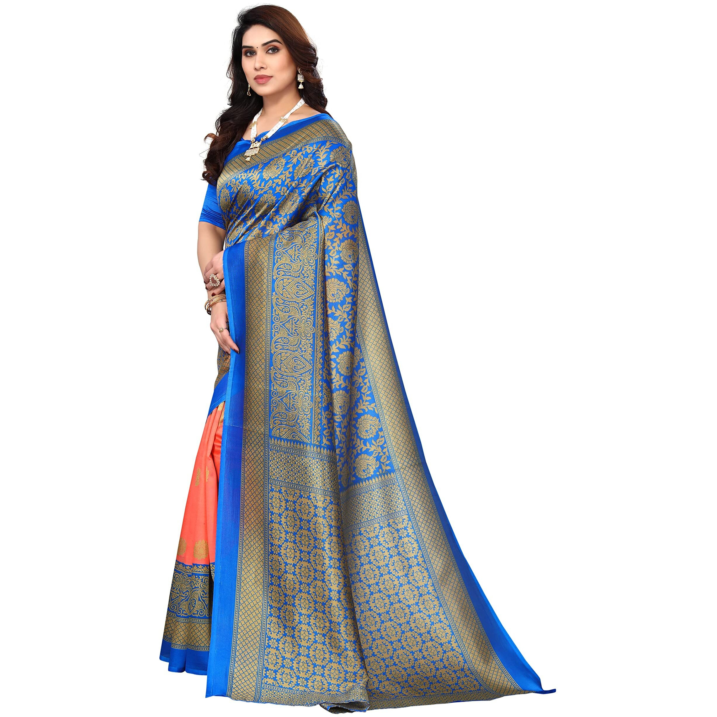 Yashika Women Venkatagiri Printed Art Silk With Blouse Piece Saree (Sdpl-Metro Peach_Free Size)