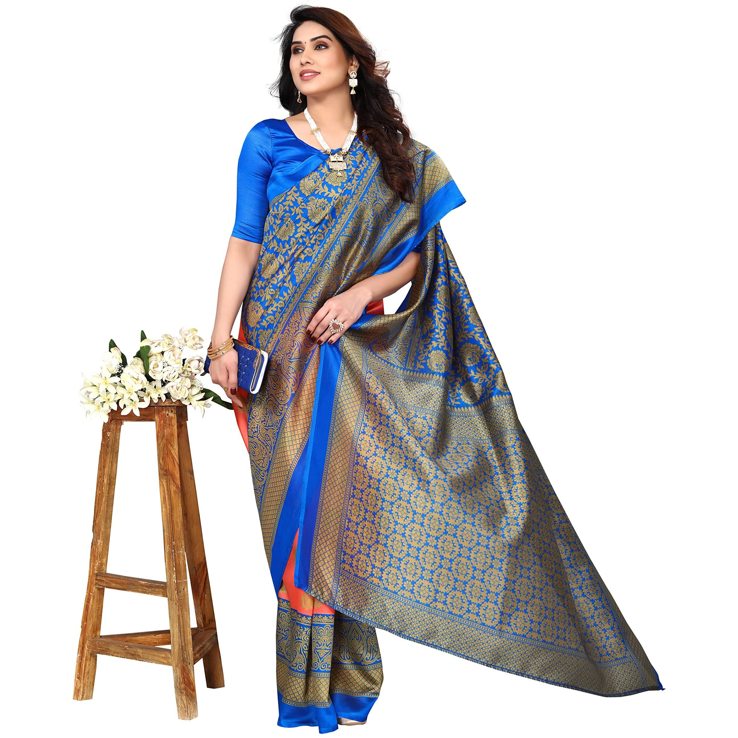 Yashika Women Venkatagiri Printed Art Silk With Blouse Piece Saree (Sdpl-Metro Peach_Free Size)