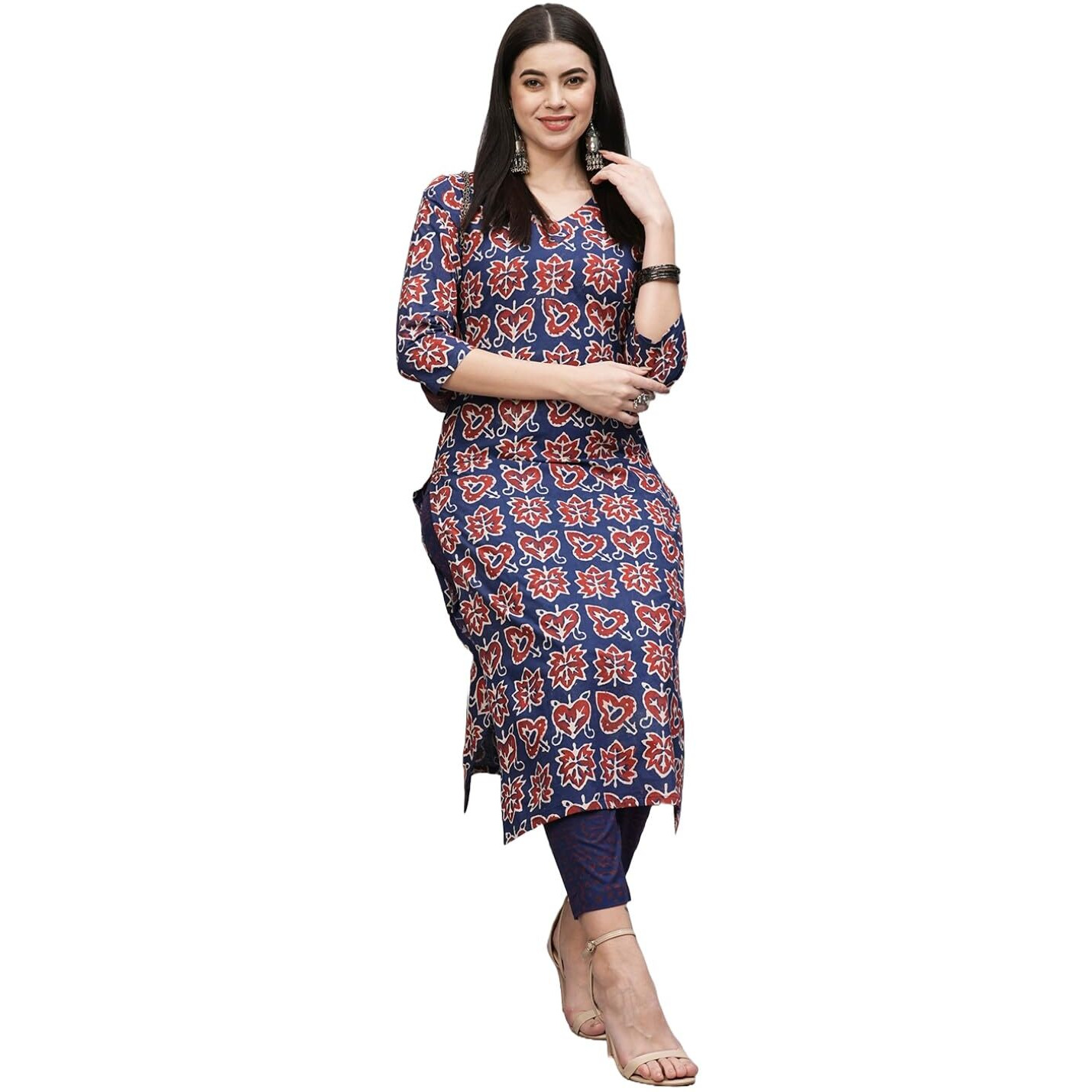 ANNI DESIGNER Women's Cotton Blend Straight Printed Kurta with Pant (Kismis Blue_XXL_Blue_XX-Large)