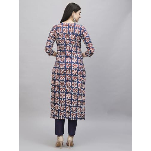 ANNI DESIGNER Women's Cotton Blend Straight Printed Kurta with Pant (Kismis Blue_XXL_Blue_XX-Large)