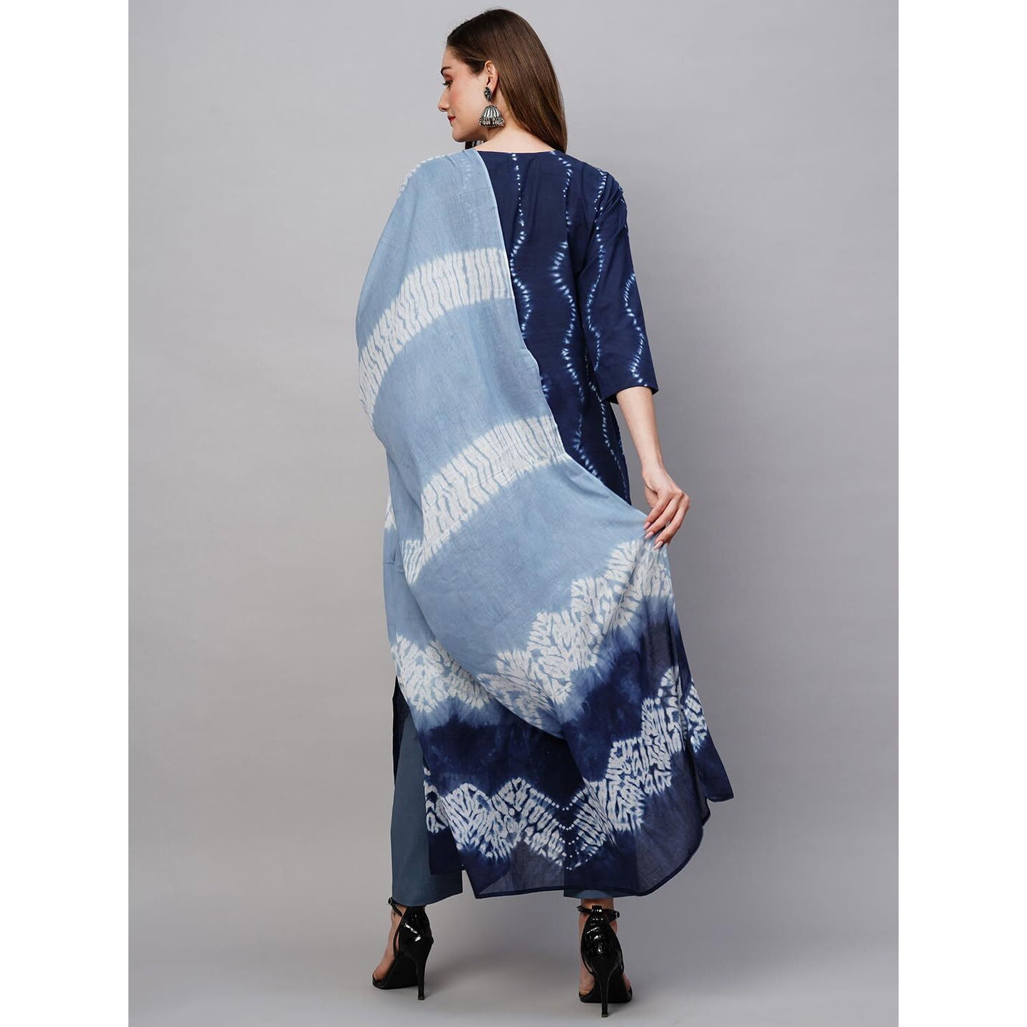 ANNI DESIGNER Women's Cotton Blend Staright Printed Kurta with Pant & Dupatta (Urmila Blue_M_Blue_Medium)