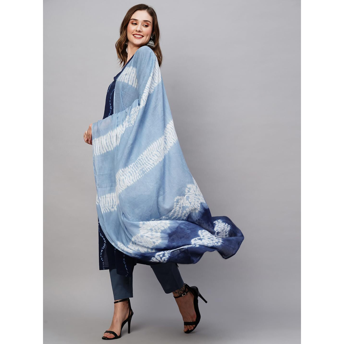 ANNI DESIGNER Women's Cotton Blend Staright Printed Kurta with Pant & Dupatta (Urmila Blue_M_Blue_Medium)