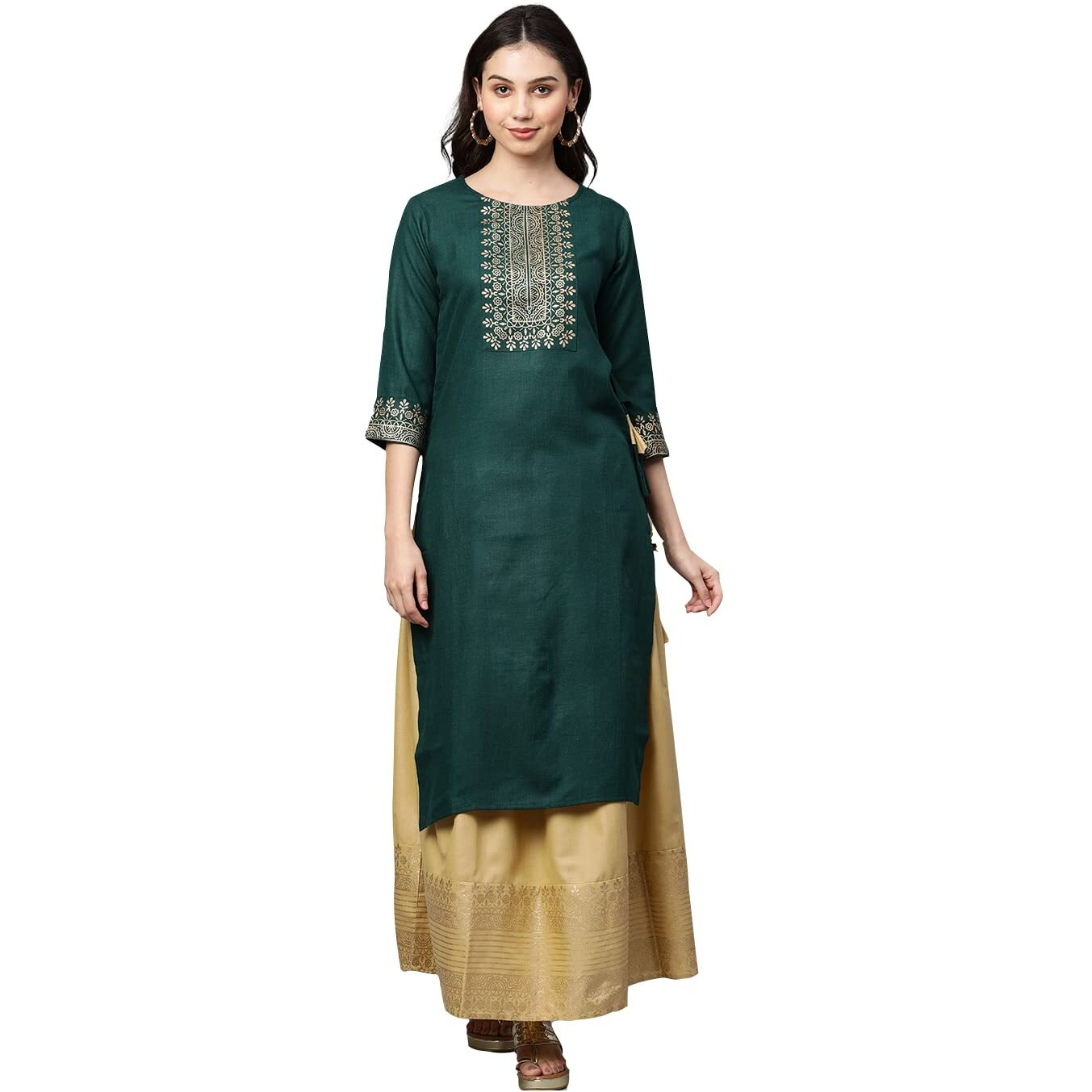 ANNI DESIGNER Women's Rayon Kurta with Skirt (Madam-JEE-Green XX-Large)