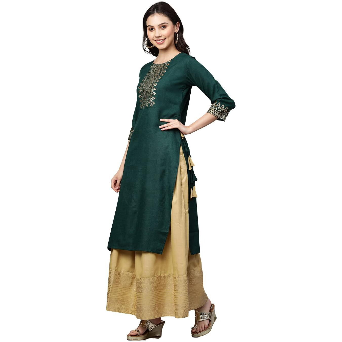 ANNI DESIGNER Women's Rayon Kurta with Skirt (Madam-JEE-Green XX-Large)