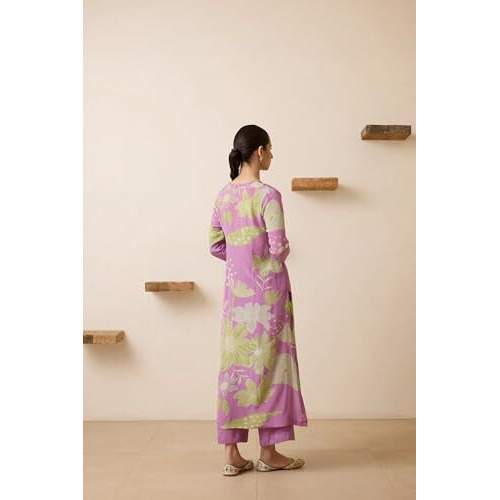 ANNI DESIGNER Women's Cotton Blend Straight Printed Kurta with Pant (Wanda Purple_S_Purple_Small)