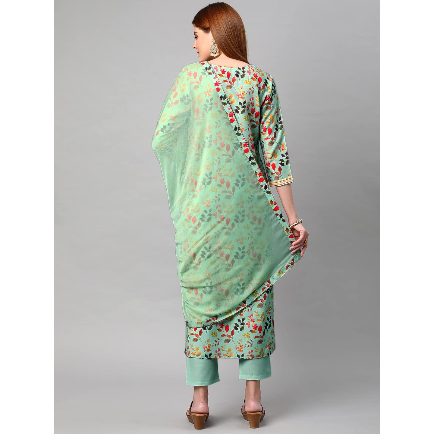 ANNI DESIGNER Women's Cotton Blend Printed Kurta and Pant with Dupatta Set (KALEPING-Pista-Nw_M_Pista_Medium)