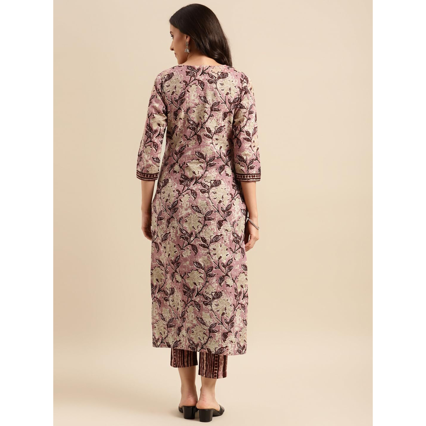 ANNI DESIGNER Women's Cotton Blend Traditional Straight Printed Kurta and Pant Set (PRACHI Wine_S_Wine_Small)