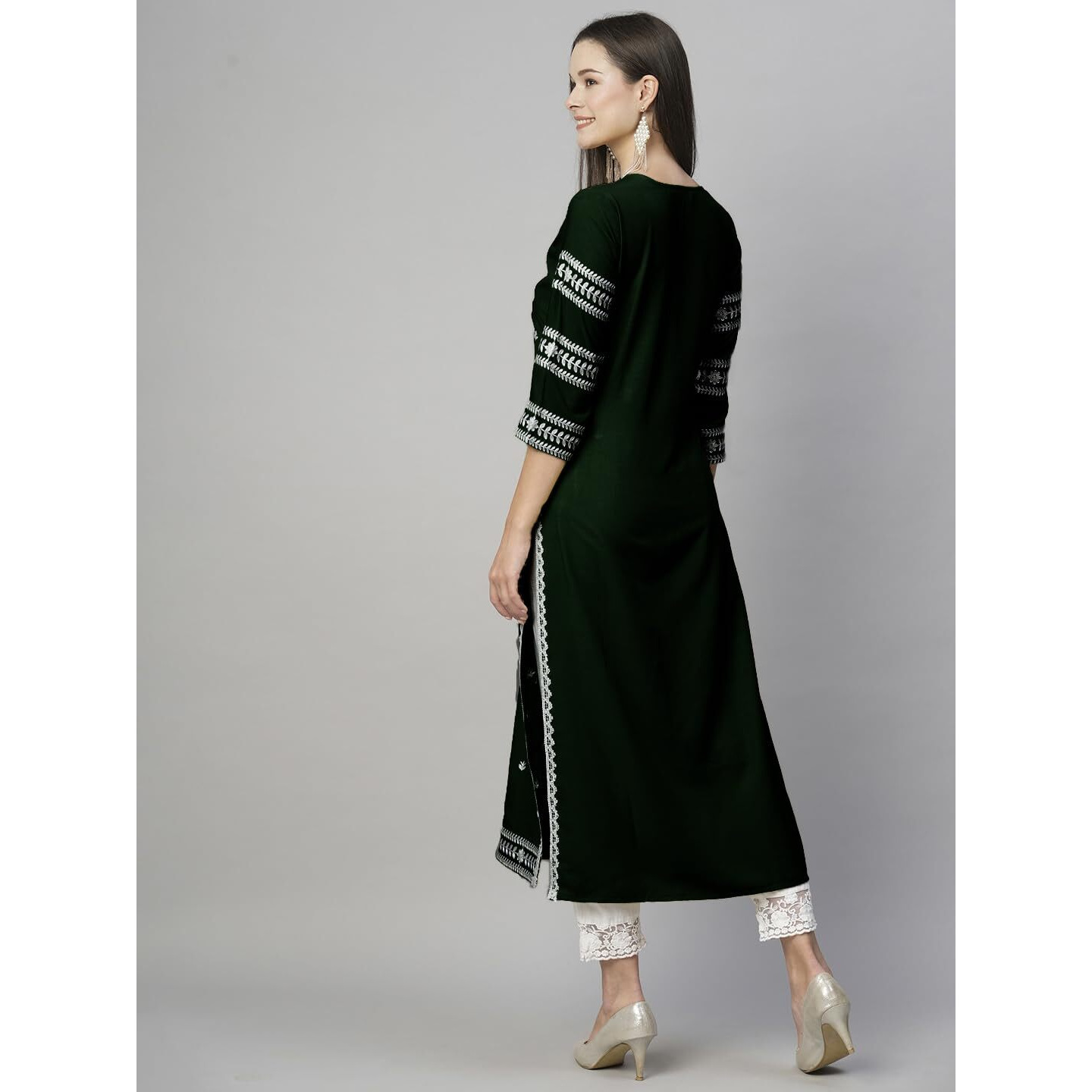 ANNI DESIGNER Women's Cotton Blend Chikankari Embroidered Straight Kurta (STHO-Dark Green-NW_M_Dark Green_Medium)