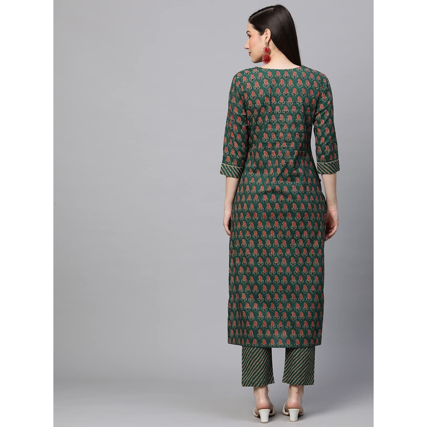 ANNI DESIGNER Women's Cotton Blend Traditional Straight Printed Kurta and Pant Set (Grape Green_S_Green_Small)