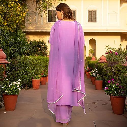 ANNI DESIGNER Women's Cotton Blend Straight Embroidered Kurta with Pant & Dupatta (Sisupal Purple_L_Purple_Large)