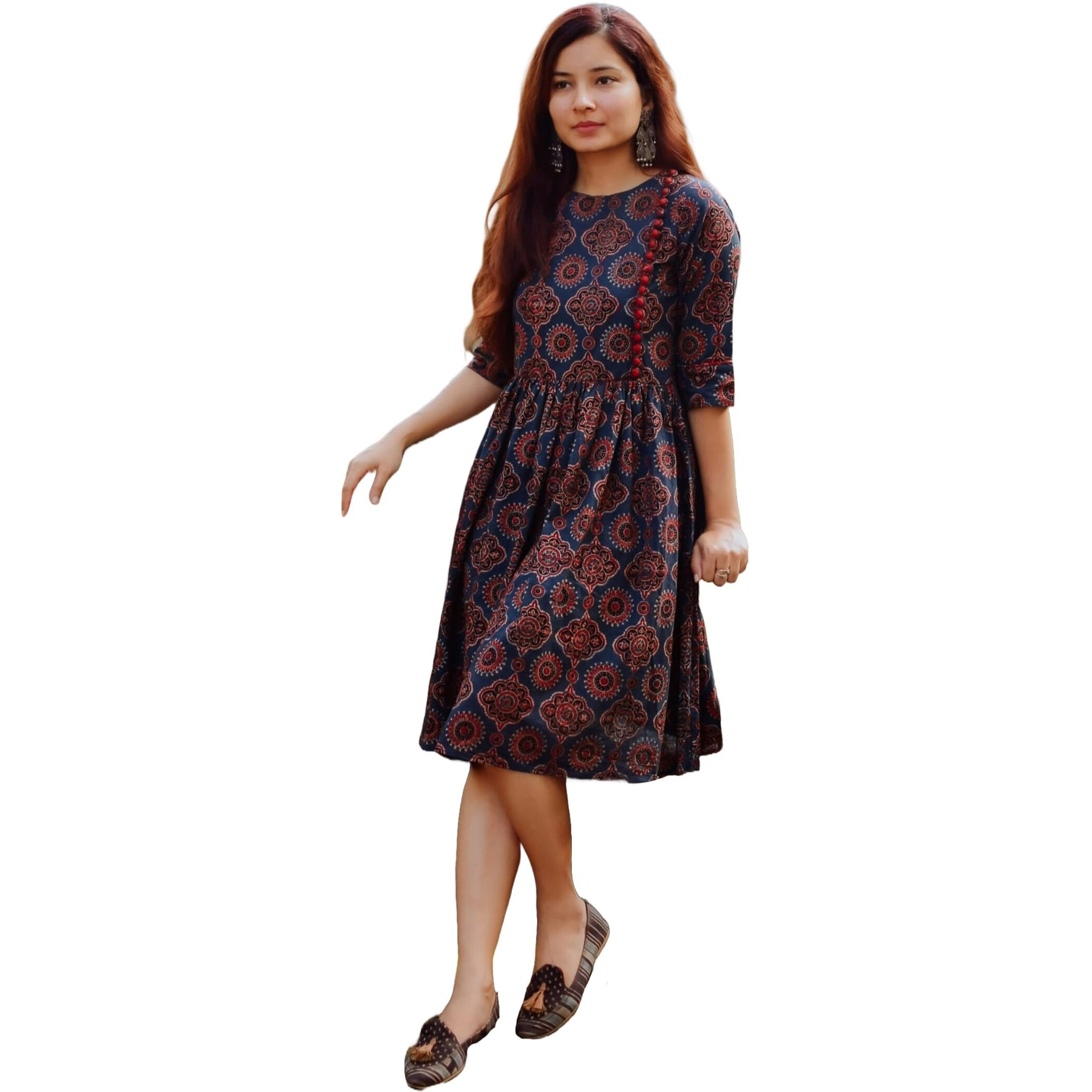 ANNI DESIGNER Women's Cotton Blend Printed Anarkali Kurta (Pond Blue-SM_M_Blue_Medium)
