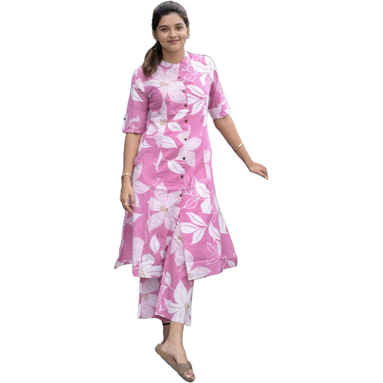 ANNI DESIGNER Women's Rayon Viscose Straight Printed Kurta with Pant (Sunoni Pink_XXL_Pink_XX-Large)