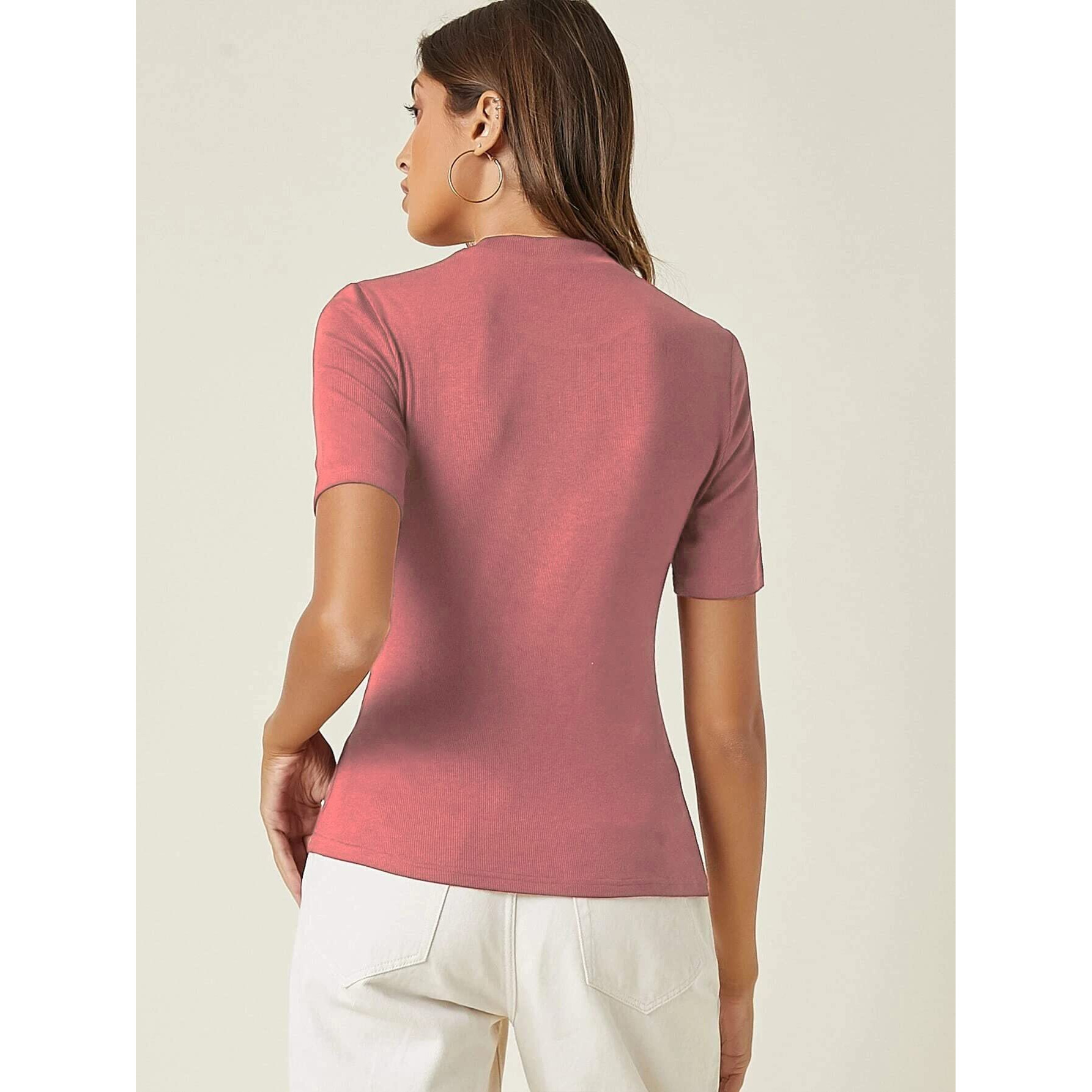 ANNI DESIGNER Women's Cotton Belnd Lycra Ribbed Solid Half Sleeve Round Neck Top (NTPR-Peach_XXL_Peach_XX-Large)