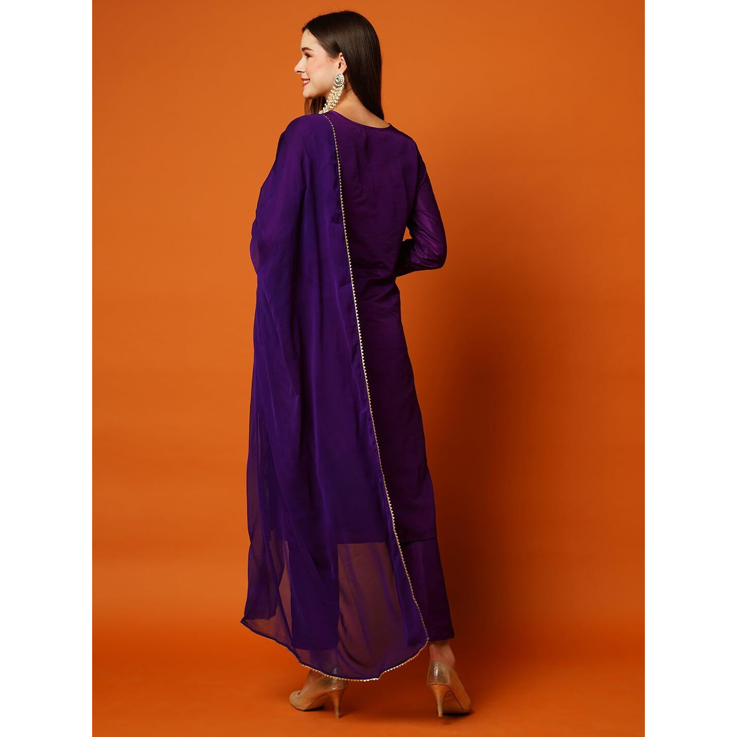 ANNI DESIGNER Women's Cotton Blend Straight Embellished Kurta with Pant & Dupatta (Jodha Violet_L_Violet_Large)