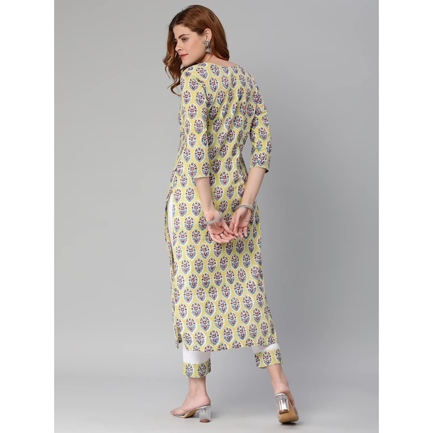 ANNI DESIGNER Women's Cotton Blend Traditional Straight Printed Kurta with Pant Set (Who Green_XL_Green_X-Large)