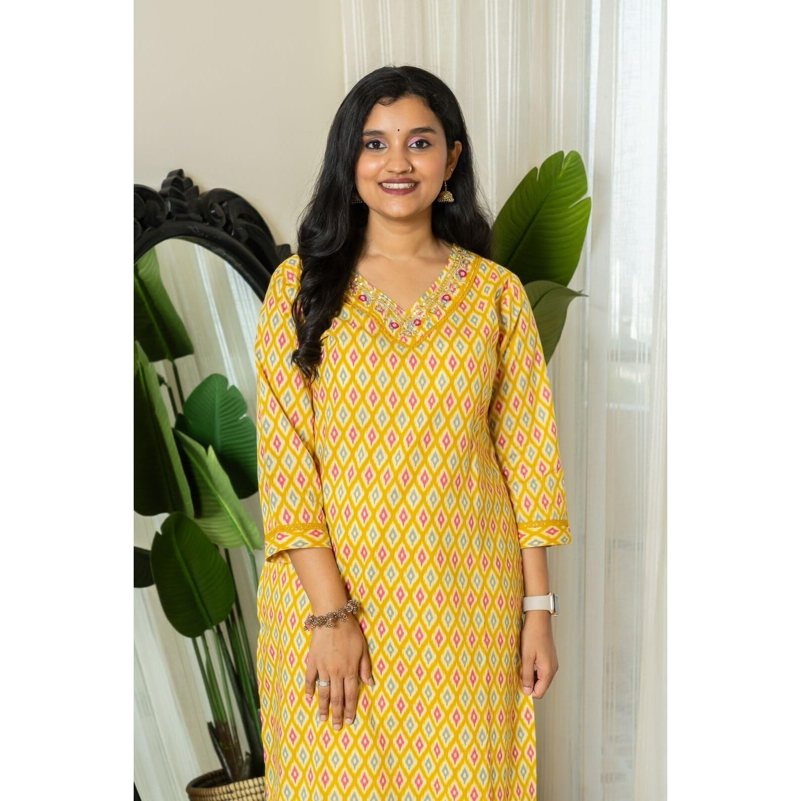 KLOSIA Women Printed Kurta and Afgani Pant Set with Dupatta (Medium) Orange