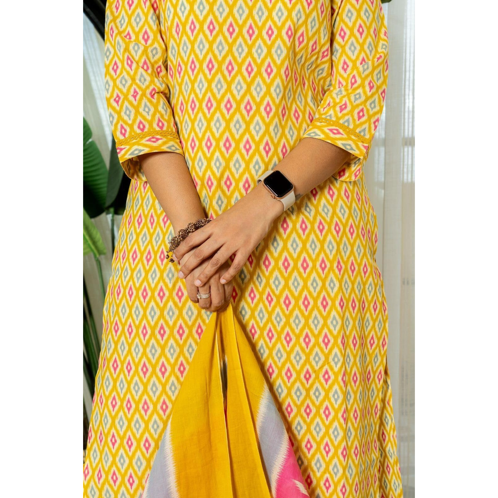 KLOSIA Women Printed Kurta and Afgani Pant Set with Dupatta (Medium) Orange