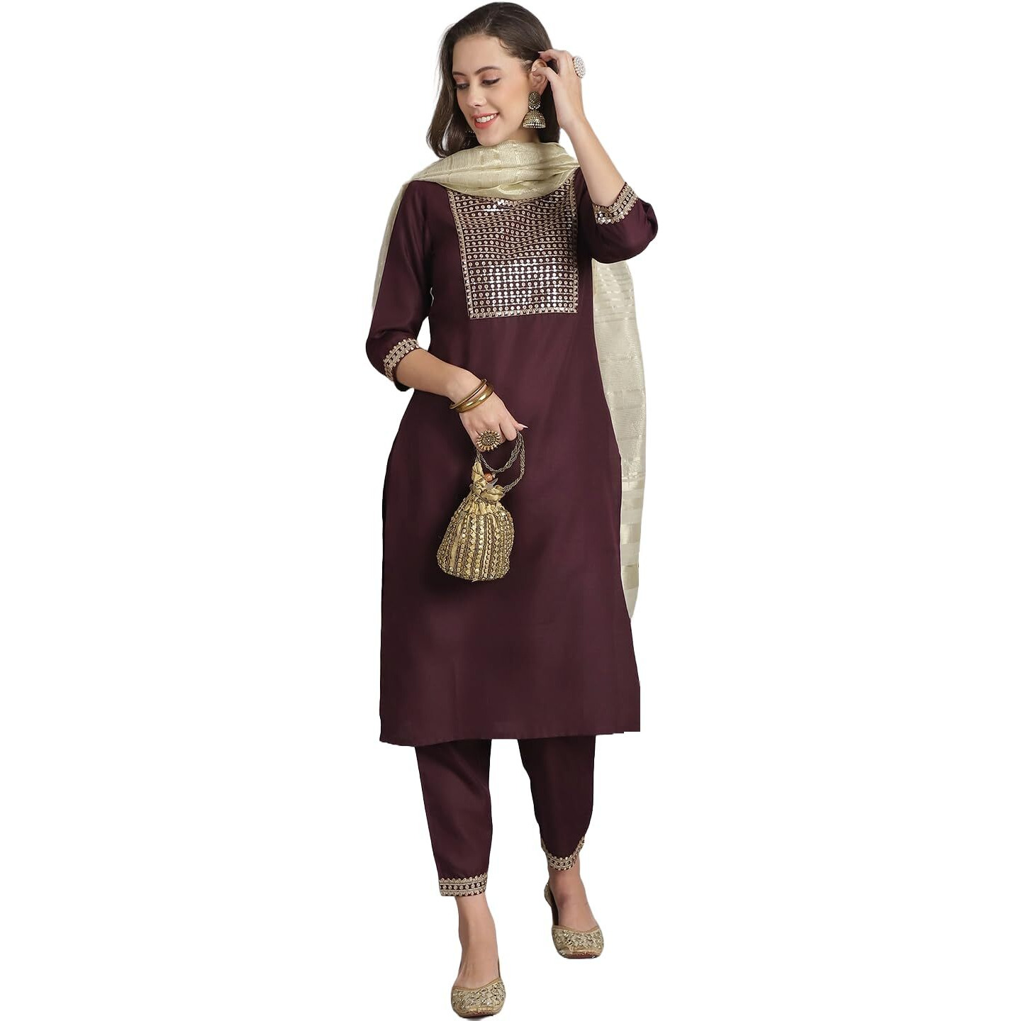 KLOSIA Women Embroidery Kurta and Pant set with Dupatta (X-Large)