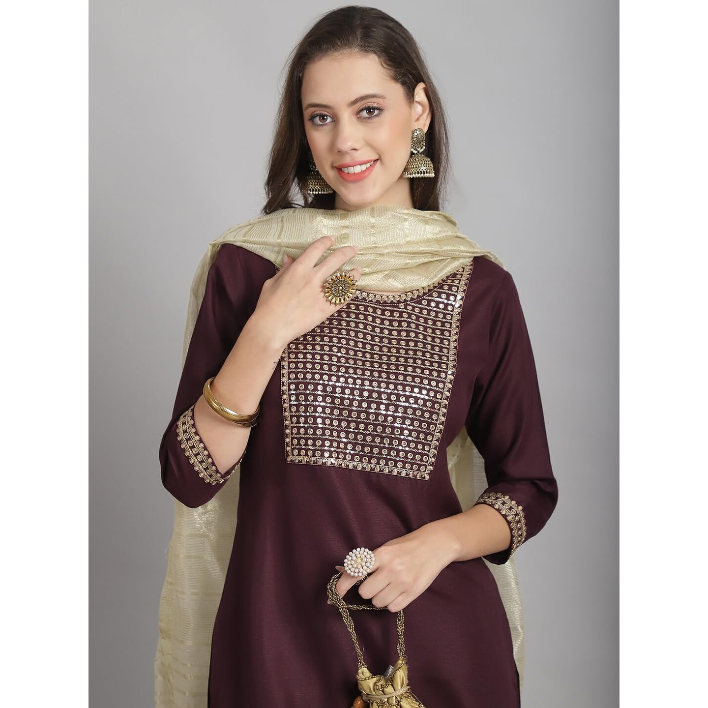 KLOSIA Women Embroidery Kurta and Pant set with Dupatta (X-Large)