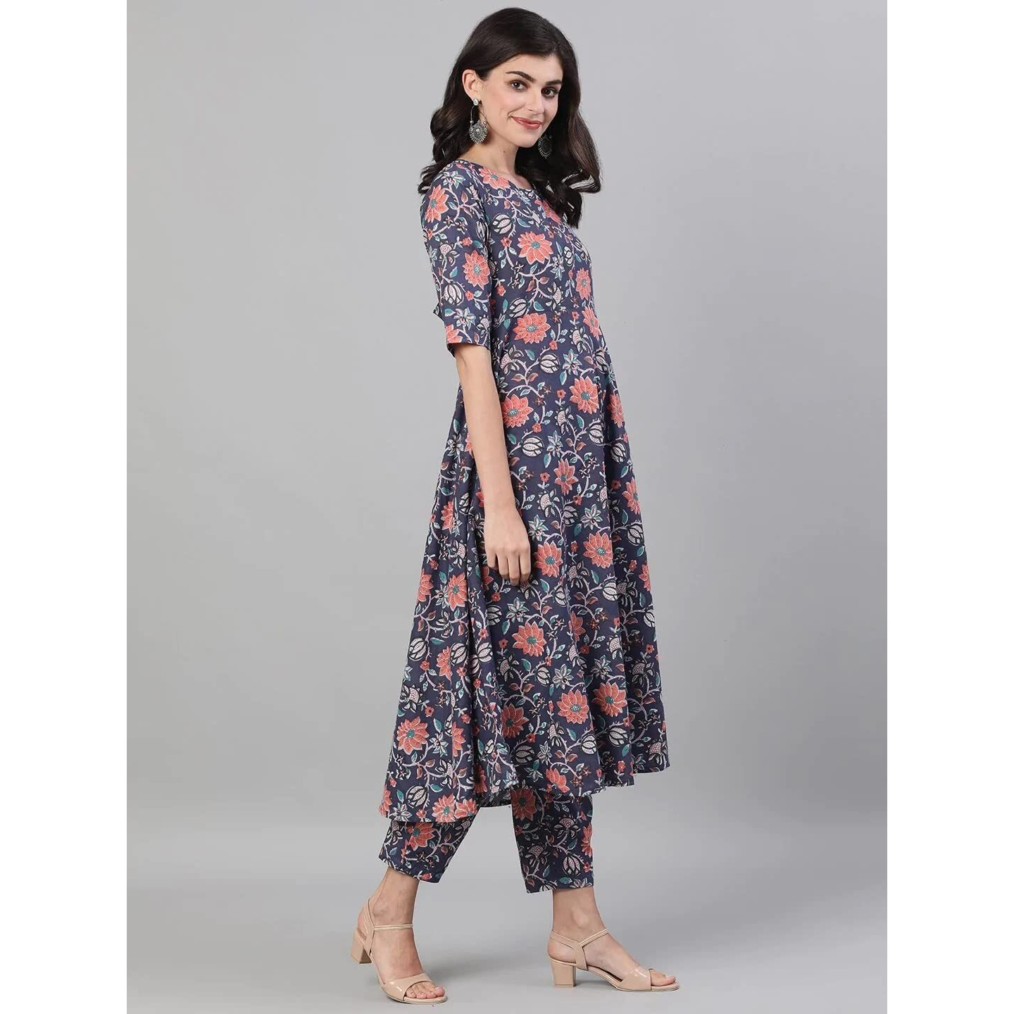 KLOSIA Women Floral Printed Kurta and Pant Set with Dupatta (XX-Large, Blue)