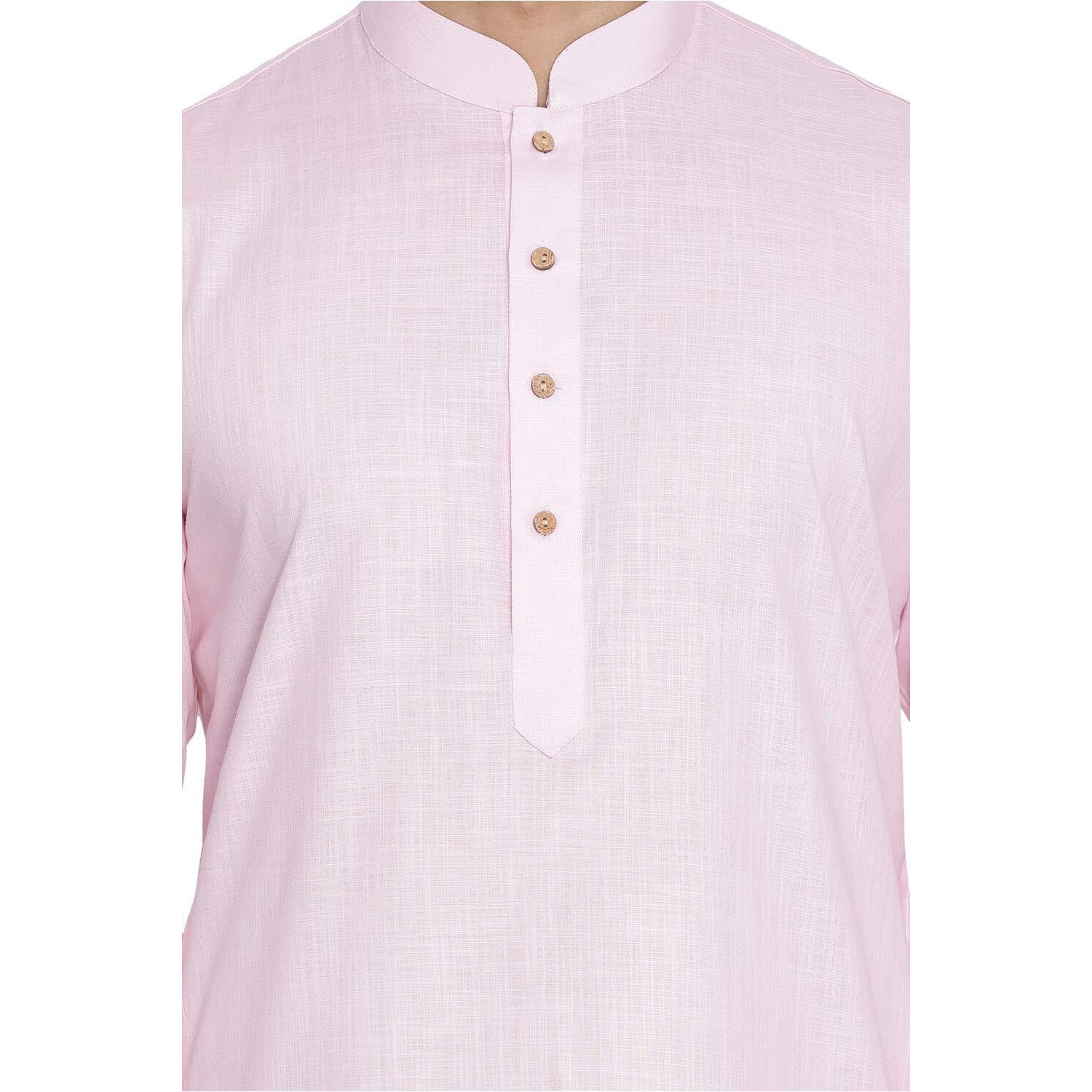 VASTRAMAY Mens Cotton Linen Light Pink Kurta - Timeless Elegance for Festivals & Events | Plain Solid Full Sleeves Mandarin Collar Kurta | Classic Design, Premium Comfort, and Versatile Style