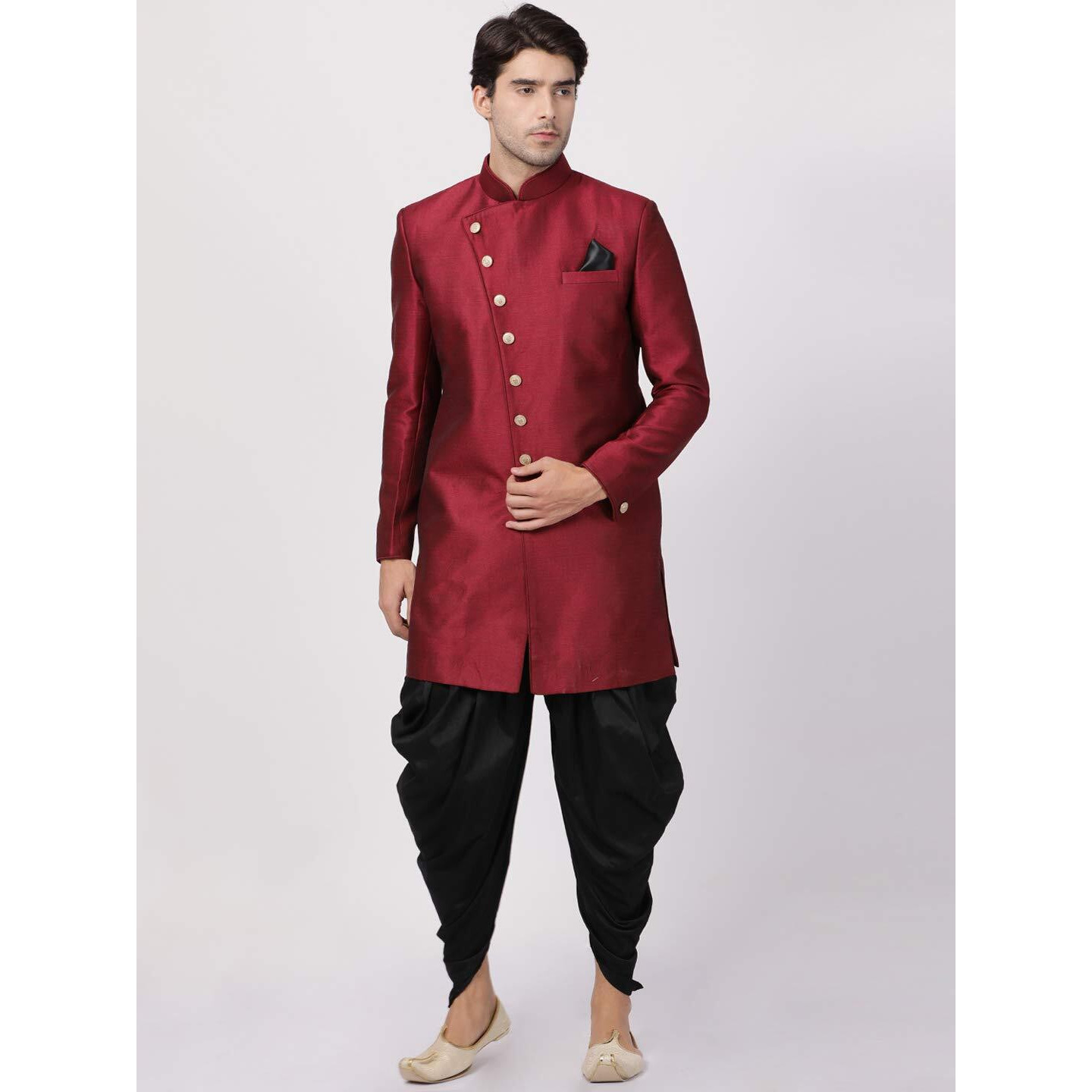 VASTRAMAY Men's Maroon Silk Blend Sherwani Set_VASMIW005MAnCDBL_40