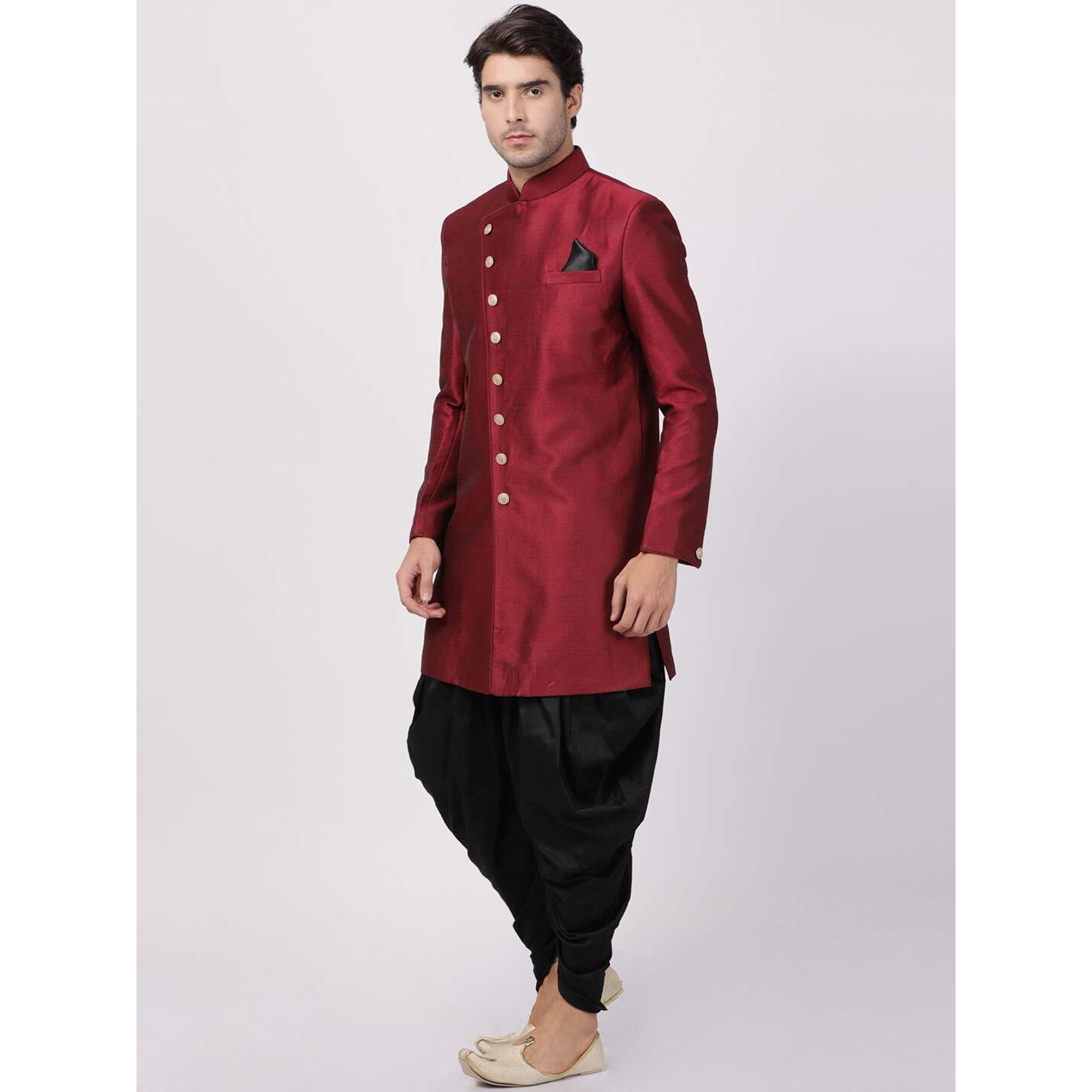 VASTRAMAY Men's Maroon Silk Blend Sherwani Set_VASMIW005MAnCDBL_40