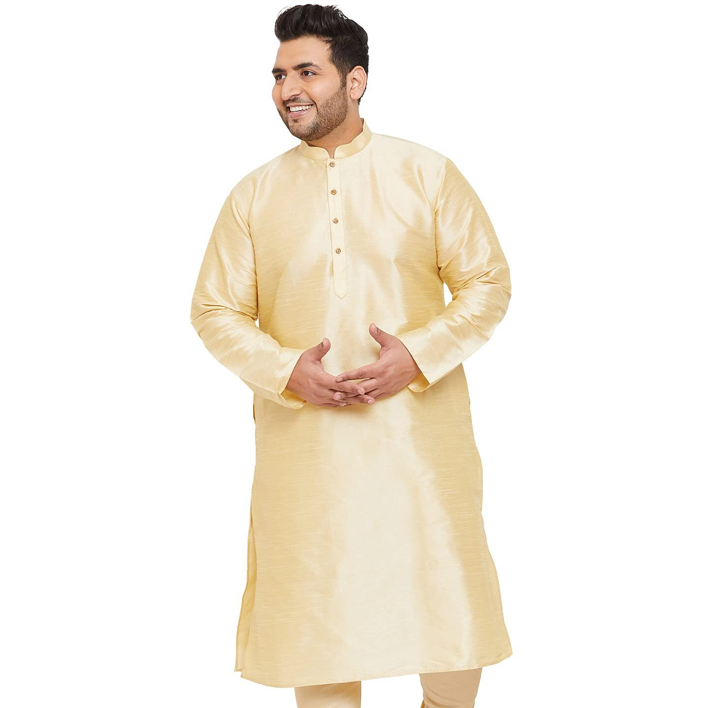 VASTRAMAY Plus Mens Silk Blend Gold Kurta - Elegance for Festivals & Events_VPLUSMK001GO_48