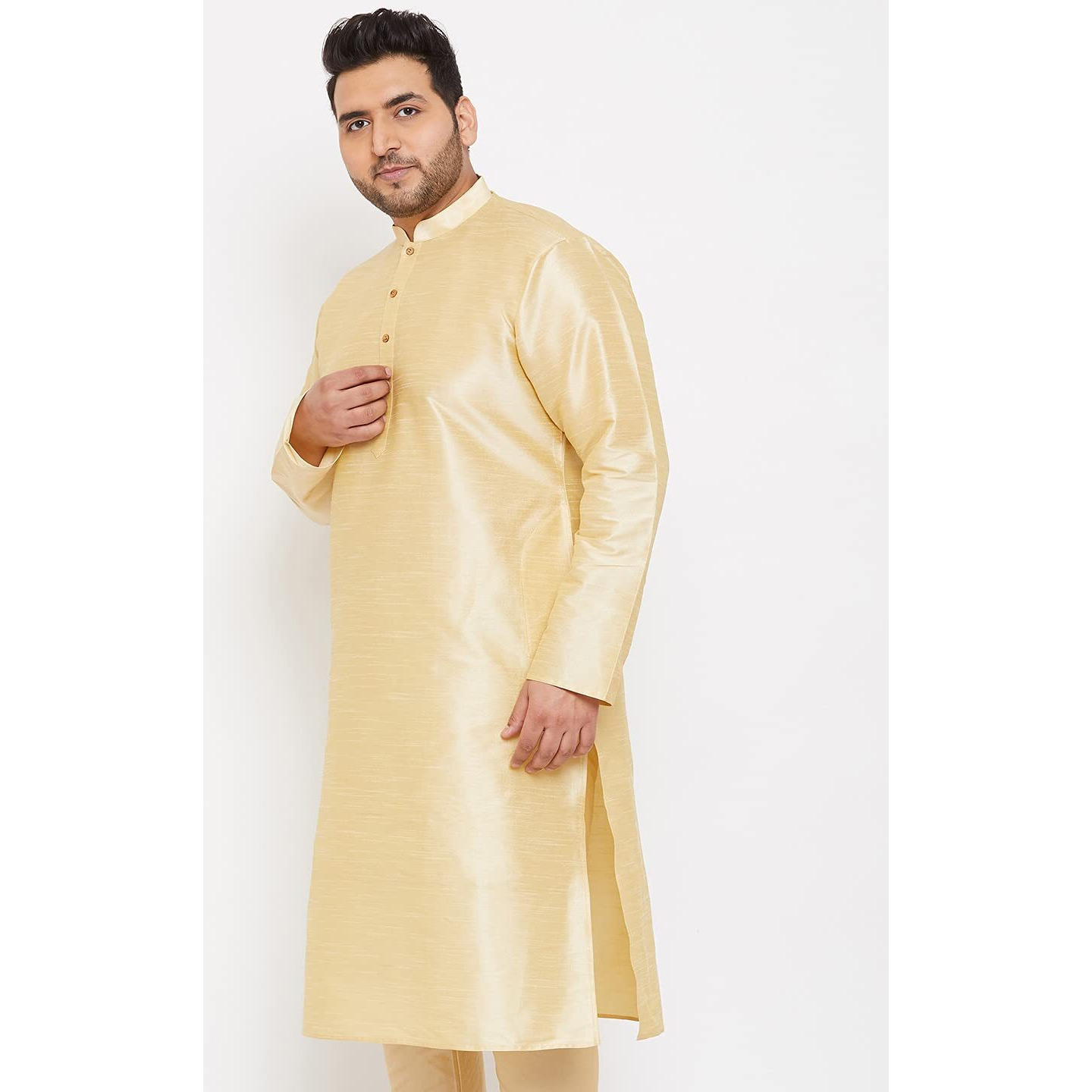 VASTRAMAY Plus Mens Silk Blend Gold Kurta - Elegance for Festivals & Events_VPLUSMK001GO_48