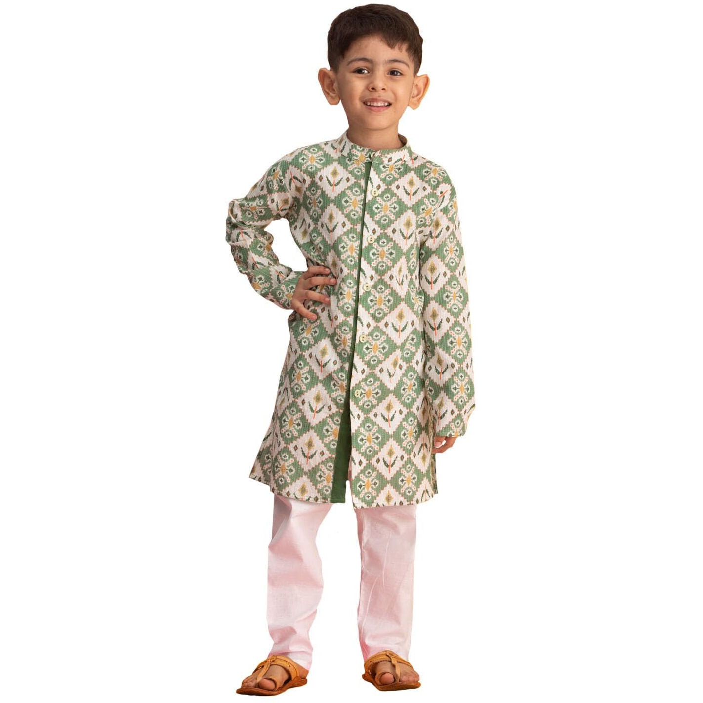 VASTRAMAY Boys' Green And White Kurta Pyjama Set_VASBK186GNnPWH_20