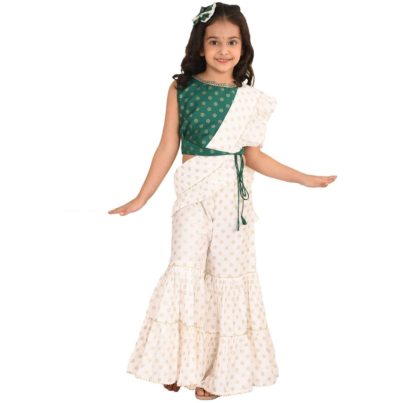 VASTRAMAY Girls' Green And Cream Palazzo Set_VASGT006GNnPL003CR_26