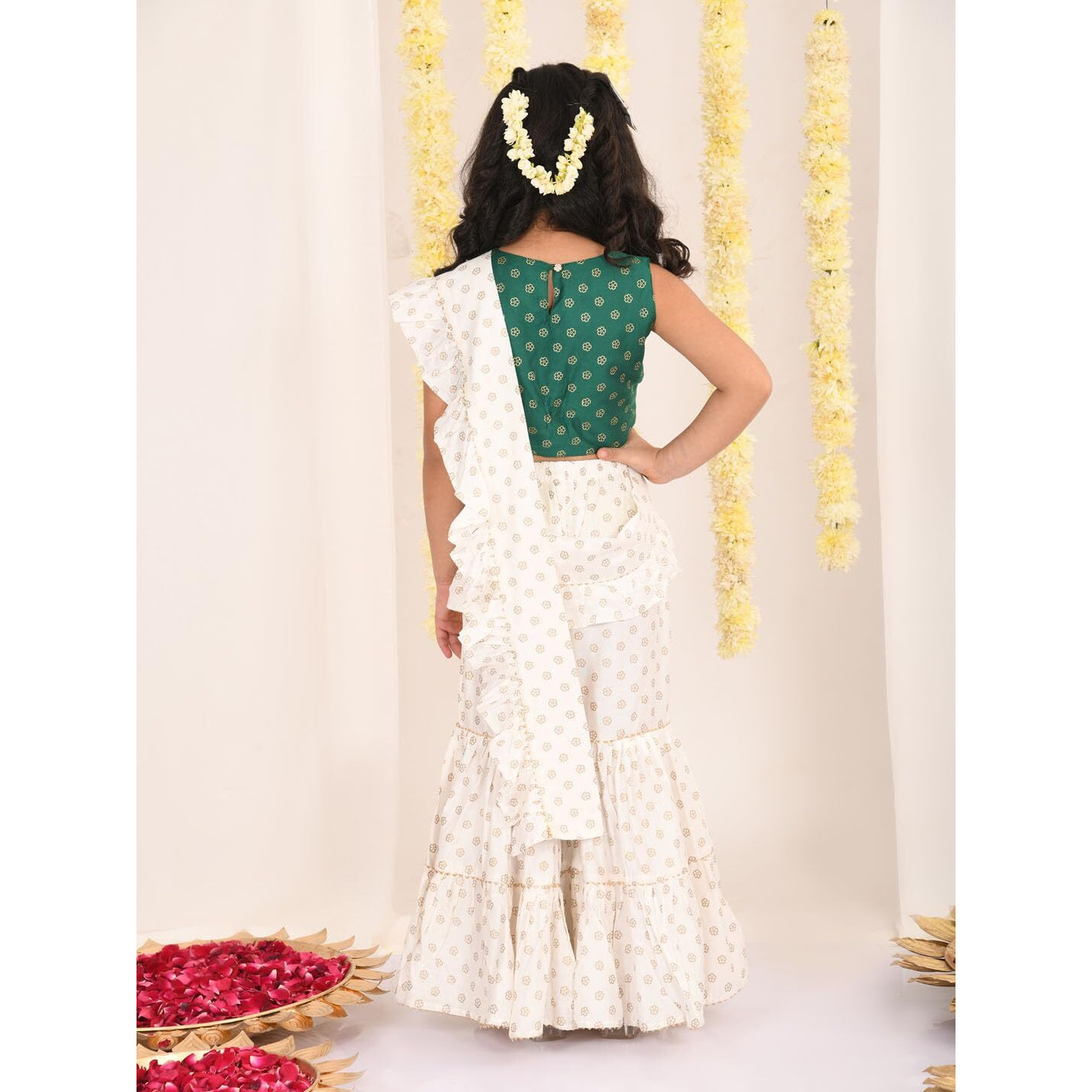 VASTRAMAY Girls' Green And Cream Palazzo Set_VASGT006GNnPL003CR_26