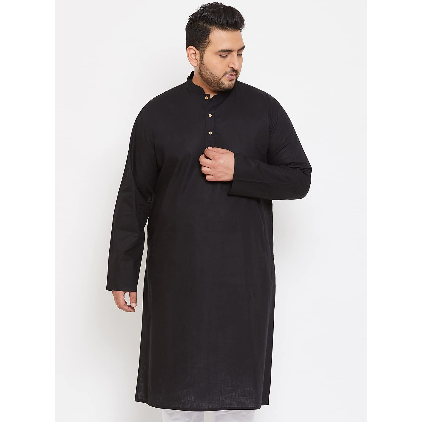 VASTRAMAY Plus Men's Black Cotton Blend Kurta (VPLUSMK007BL_50)
