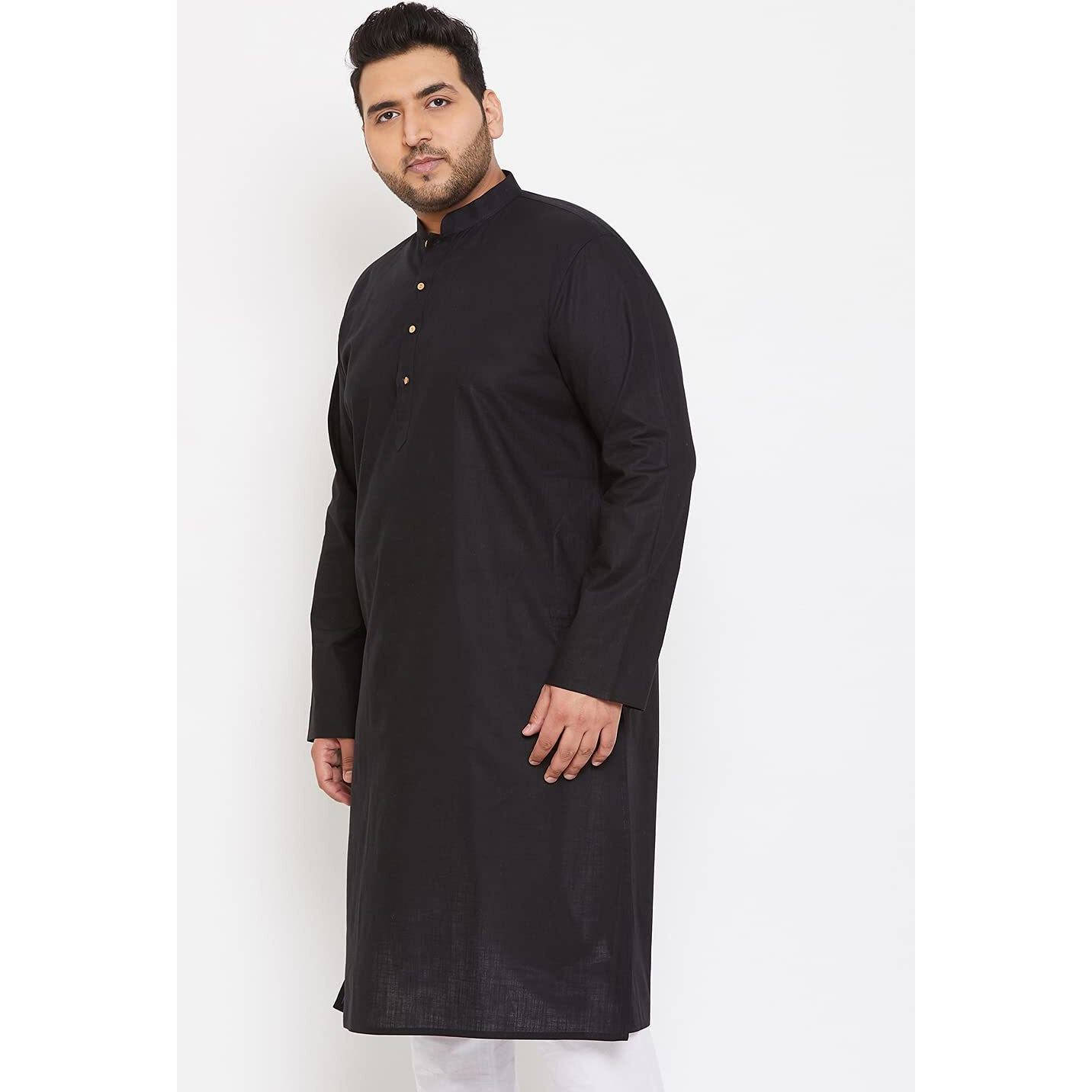 VASTRAMAY Plus Men's Black Cotton Blend Kurta (VPLUSMK007BL_50)