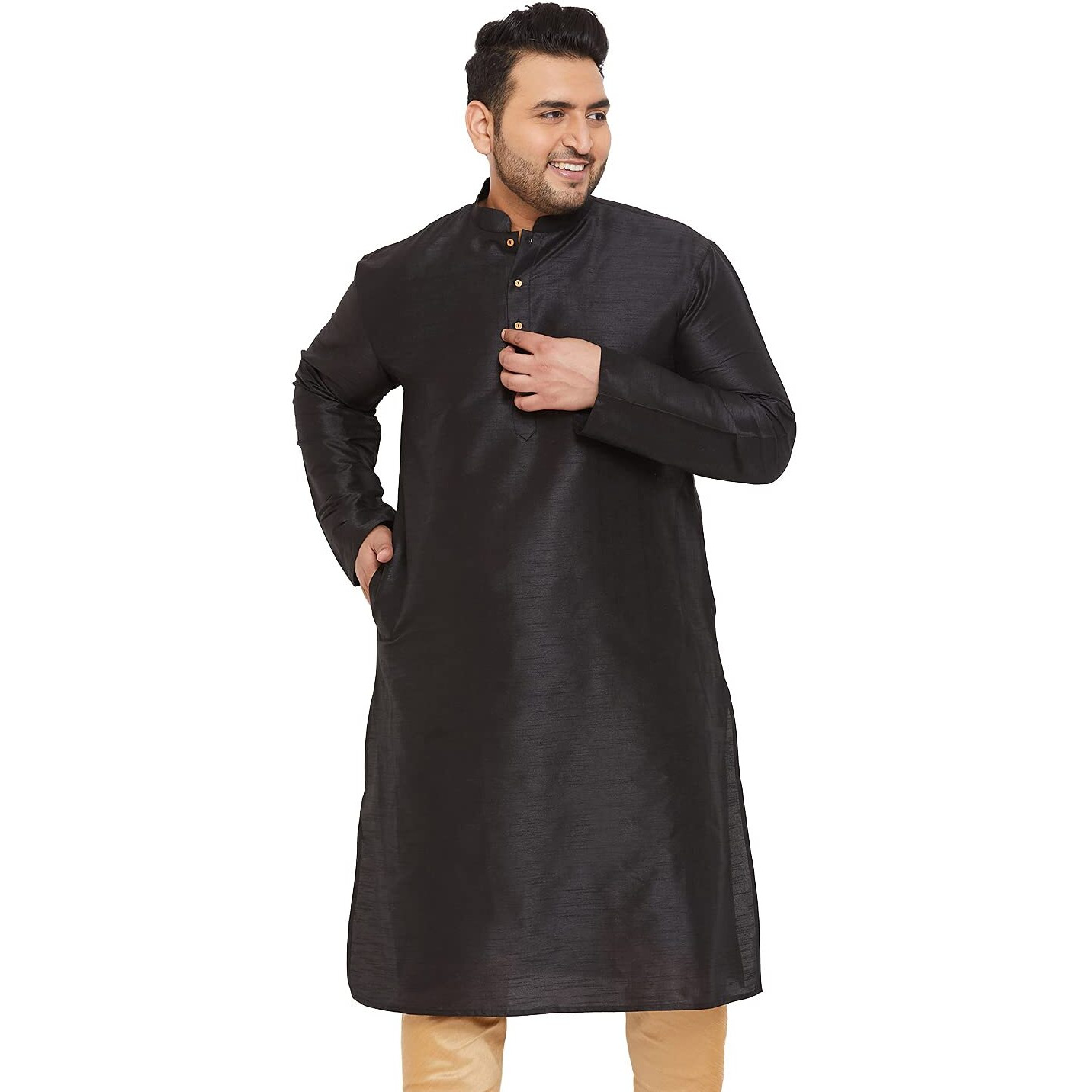 VASTRAMAY Plus Men's Black Silk Blend Kurta (VPLUSMK001BL_54)