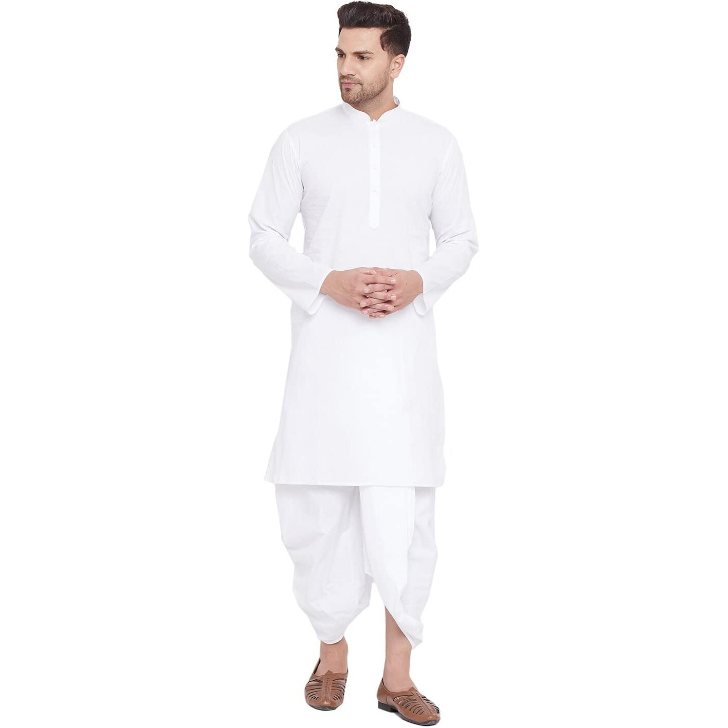 VASTRAMAY Men's White Cotton Kurta And Dhoti Set || Elegance for Holi & Eid Celebration_VASMK122WHnMDT015WH_44