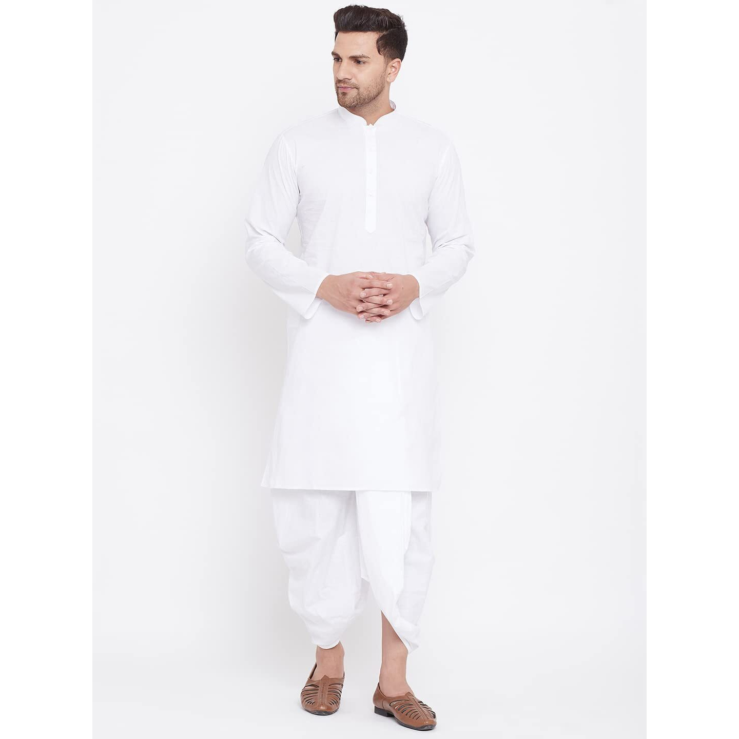 VASTRAMAY Men's White Cotton Kurta And Dhoti Set || Elegance for Holi & Eid Celebration_VASMK122WHnMDT015WH_44