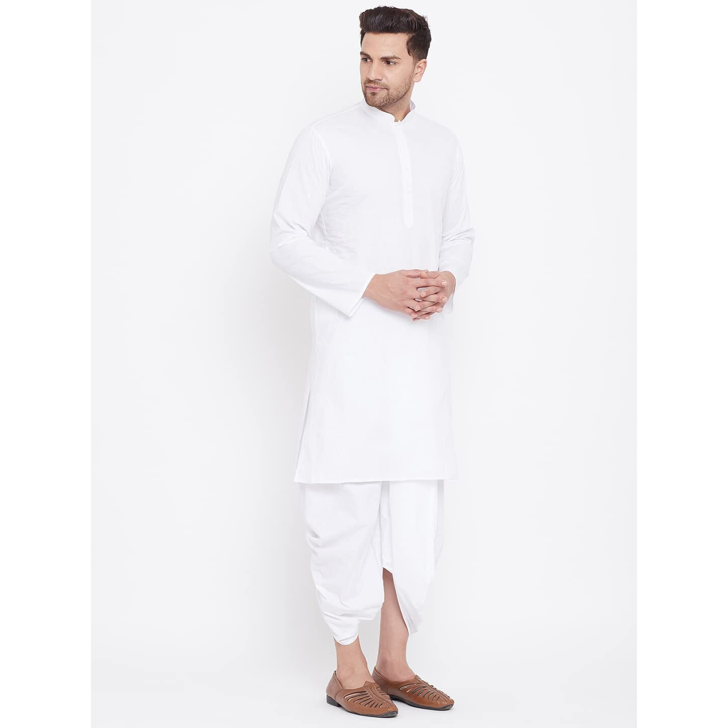 VASTRAMAY Men's White Cotton Kurta And Dhoti Set || Elegance for Holi & Eid Celebration_VASMK122WHnMDT015WH_44