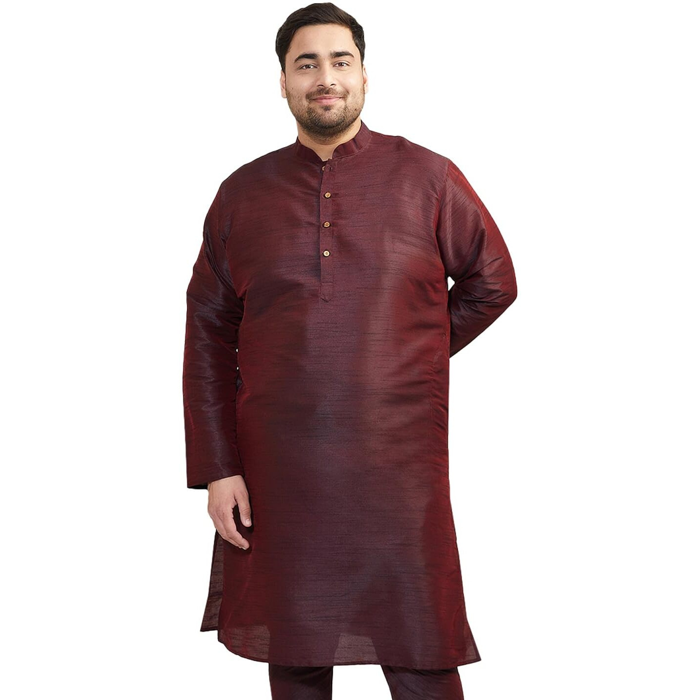 VASTRAMAY Plus Men's Wine Silk Blend Kurta (VPLUSMK001WN_48)