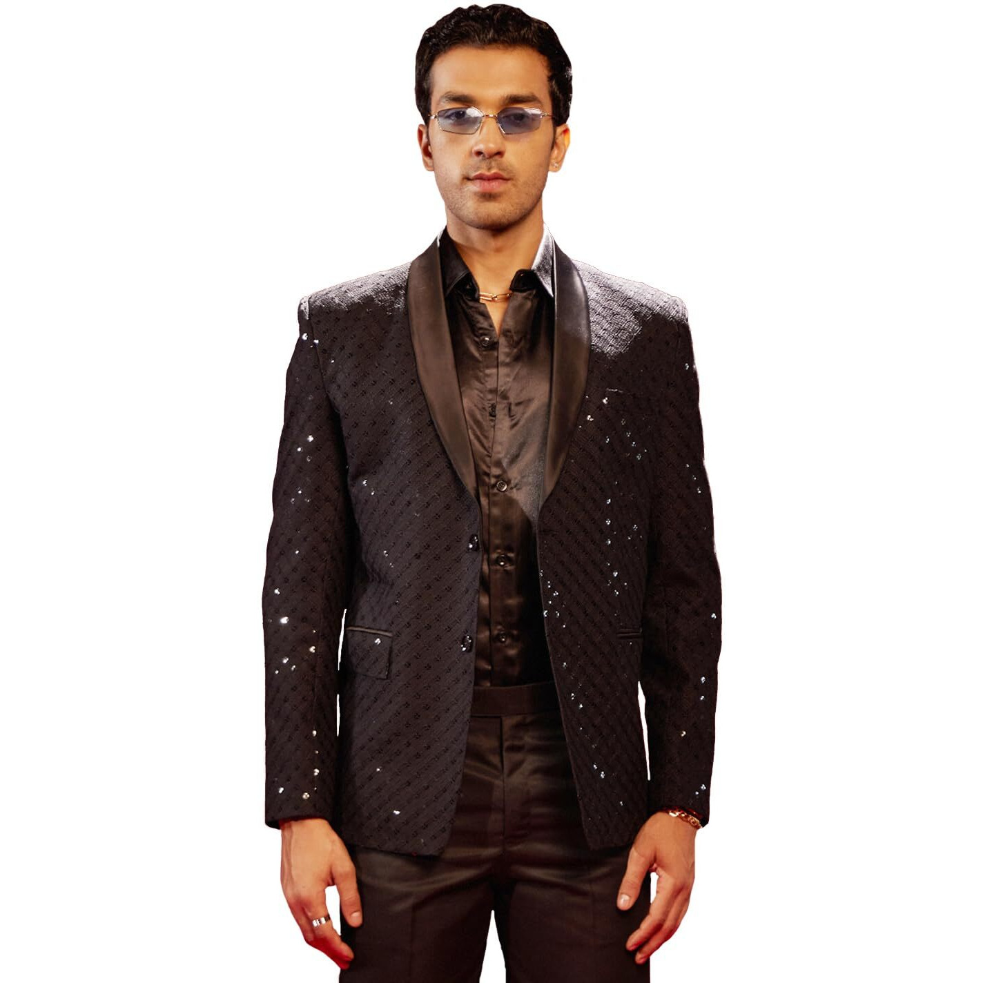 VASTRAMAY Men's Black Schiffli Blazer - S_VASMCT024BL_36