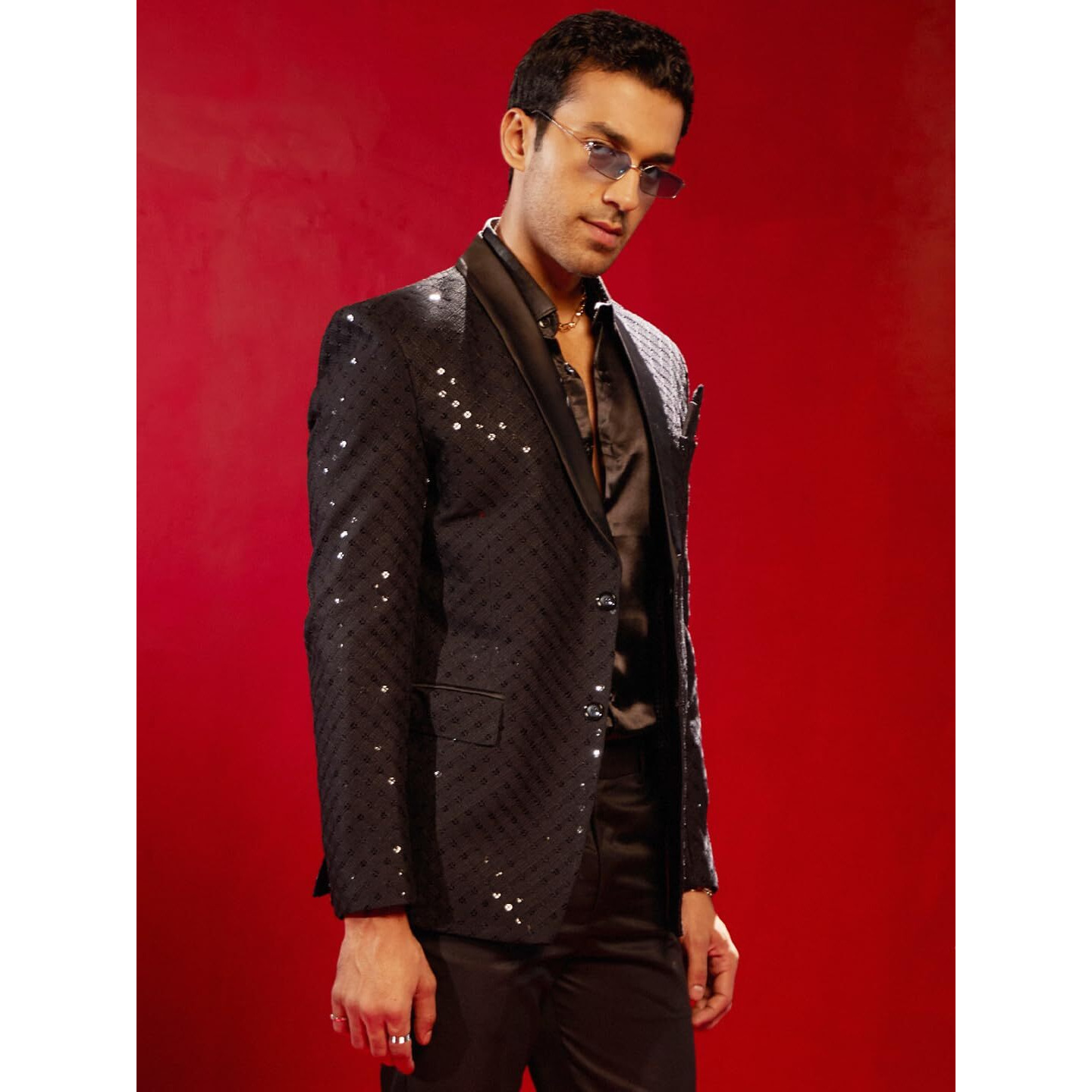 VASTRAMAY Men's Black Schiffli Blazer - S_VASMCT024BL_36