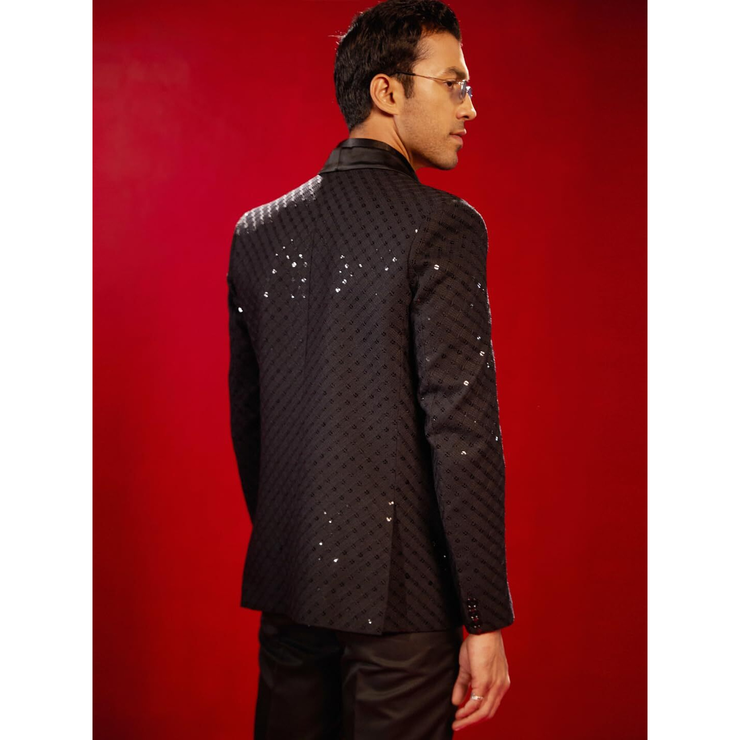 VASTRAMAY Men's Black Schiffli Blazer - S_VASMCT024BL_36