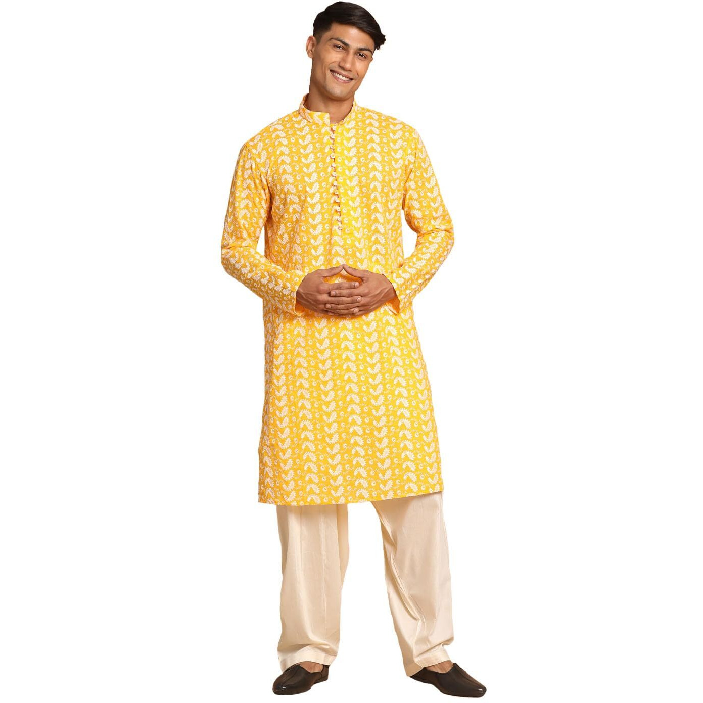 VASTRAMAY Men's Orange And Cream Pure Cotton Kurta and Patiala Set_VASMK094ORnPTYCR_40