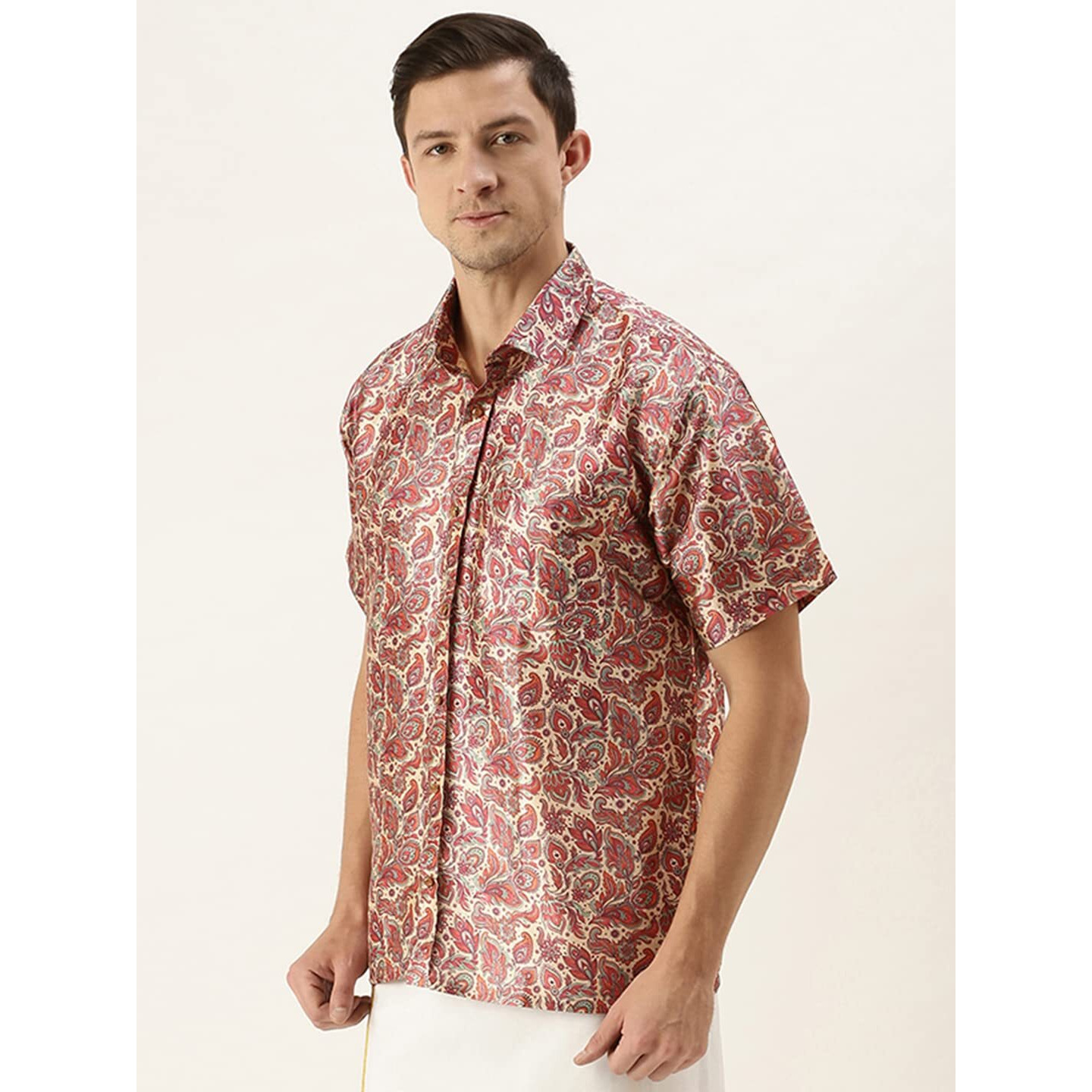 VASTRAMAY Men's Multicolor-Base-Pink Silk Blend Ethnic Shirt_VASMSH021MC_42