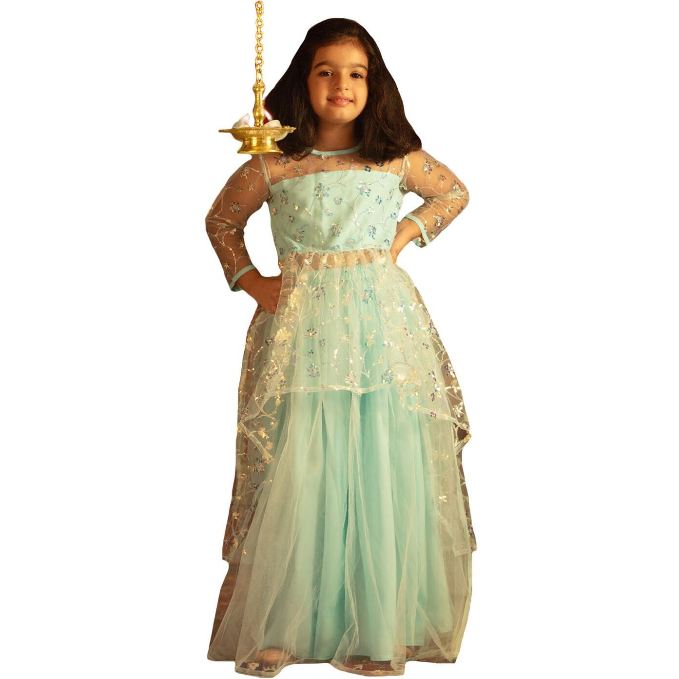 VASTRAMAY Girls' Aqua Lehenga Set_VASGLC041AQ_26