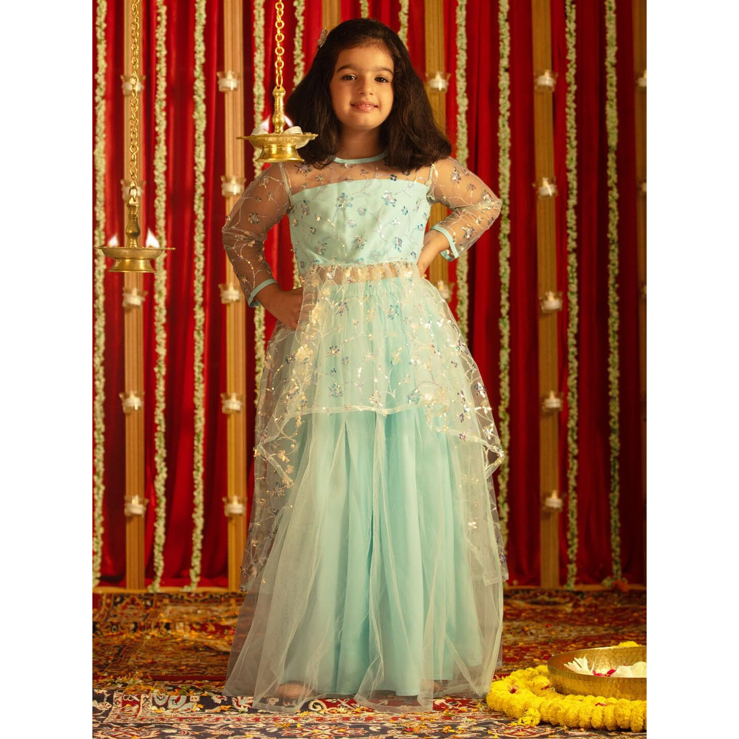 VASTRAMAY Girls' Aqua Lehenga Set_VASGLC041AQ_26