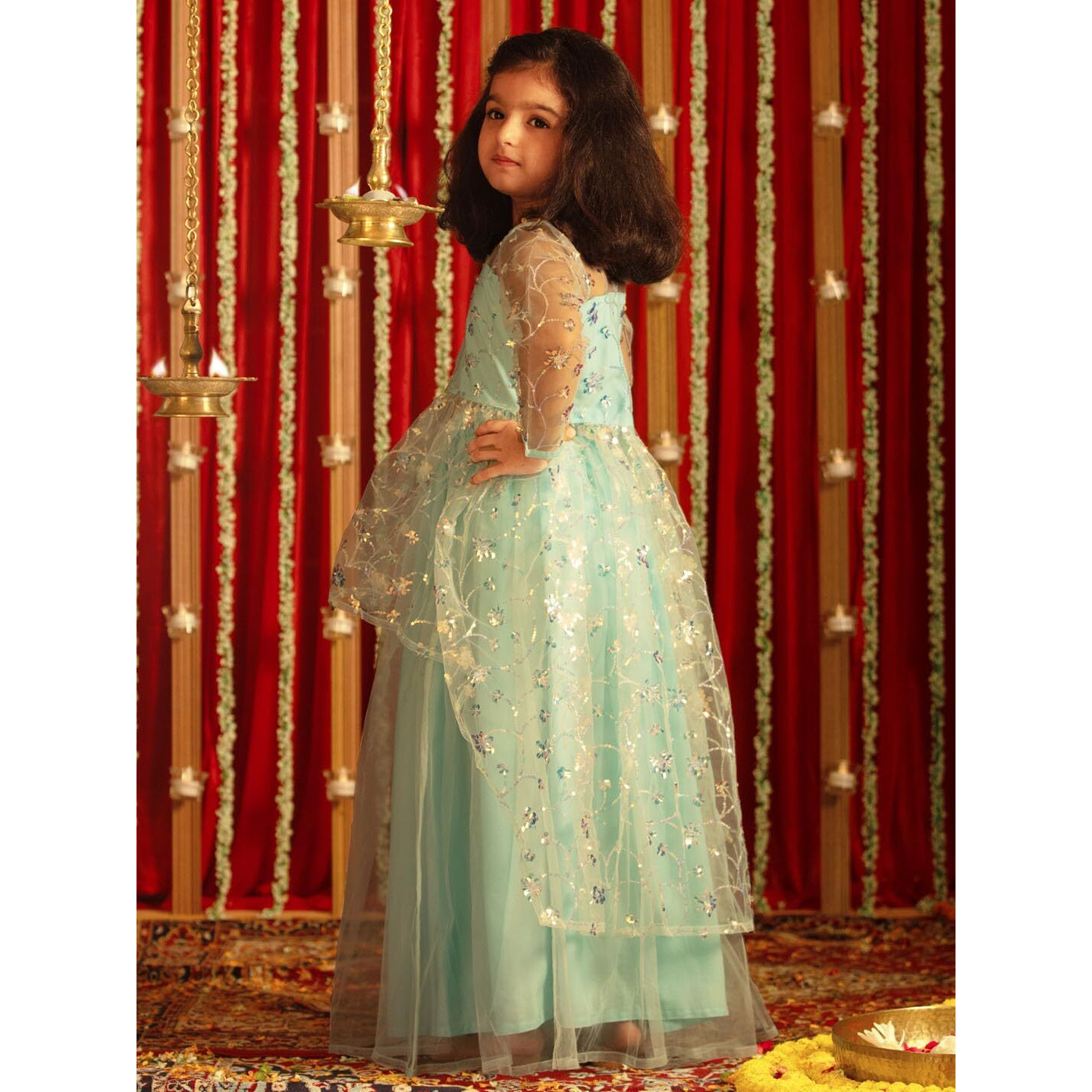 VASTRAMAY Girls' Aqua Lehenga Set_VASGLC041AQ_26