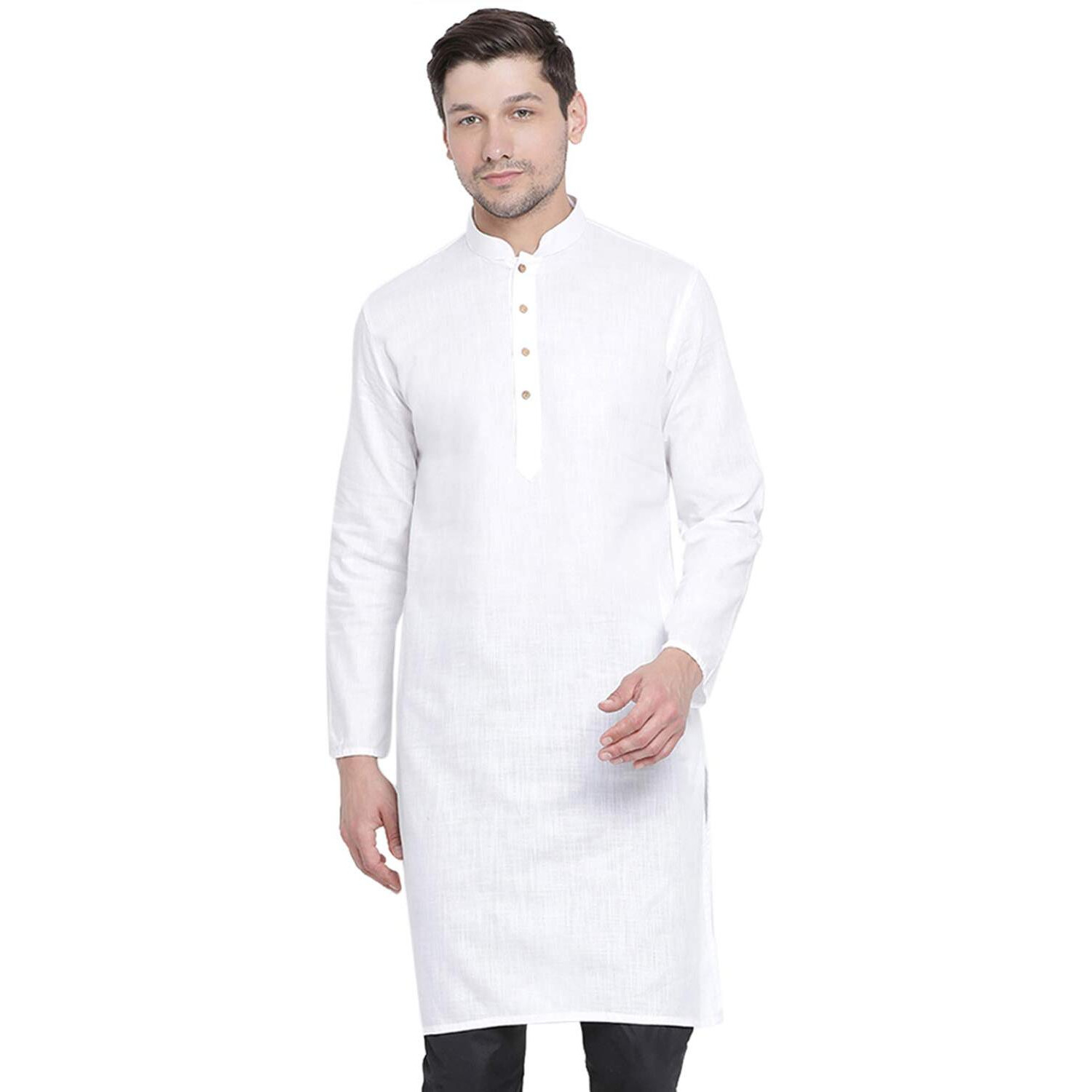 VASTRAMAY Men's White Cotton Linen Blend Kurta  Festive Ethnic Wear For Ethnic & Festive Occasions, Weddings & Special Occasions, Comfortable & Stylish