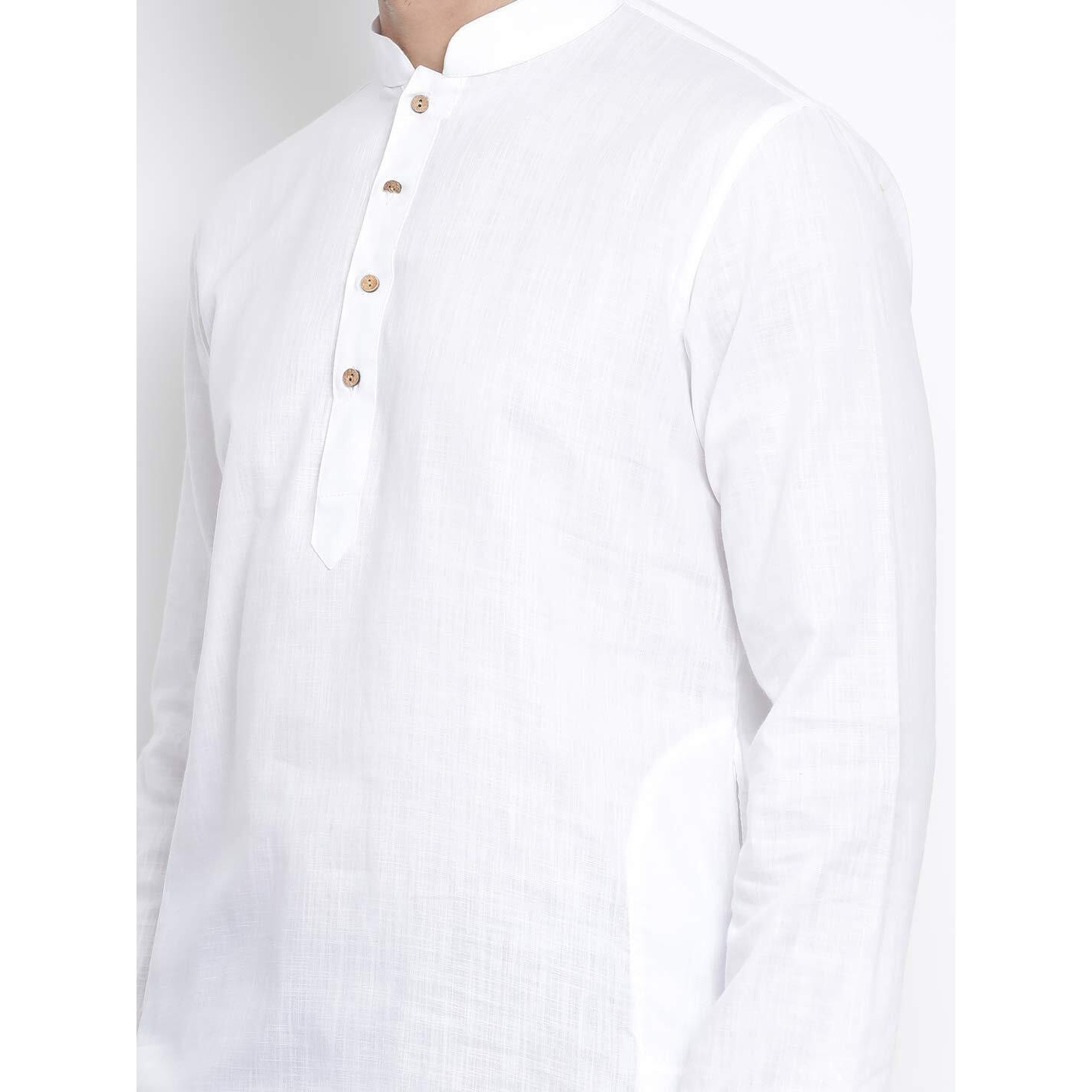 VASTRAMAY Men's White Cotton Linen Blend Kurta  Festive Ethnic Wear For Ethnic & Festive Occasions, Weddings & Special Occasions, Comfortable & Stylish